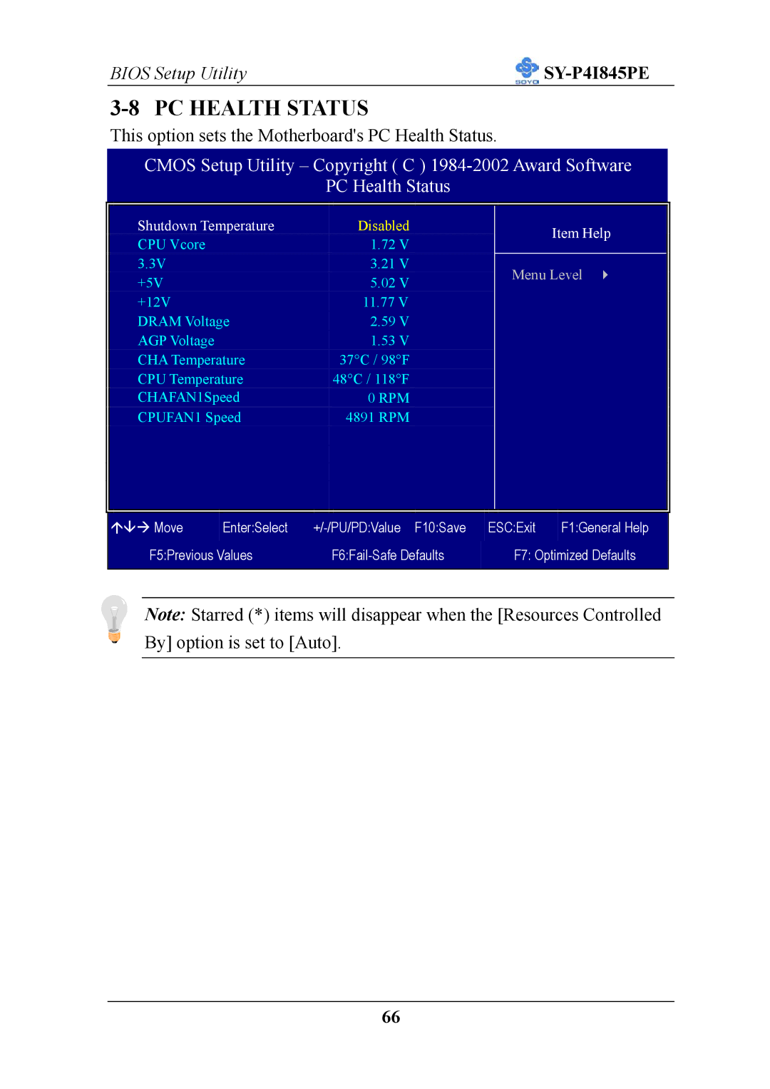 SOYO SY-P4I845PE user manual PC Health Status 