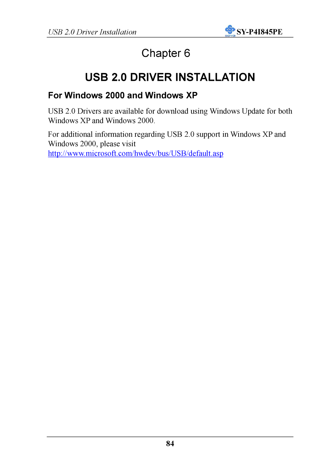 SOYO SY-P4I845PE user manual USB 2.0 Driver Installation 