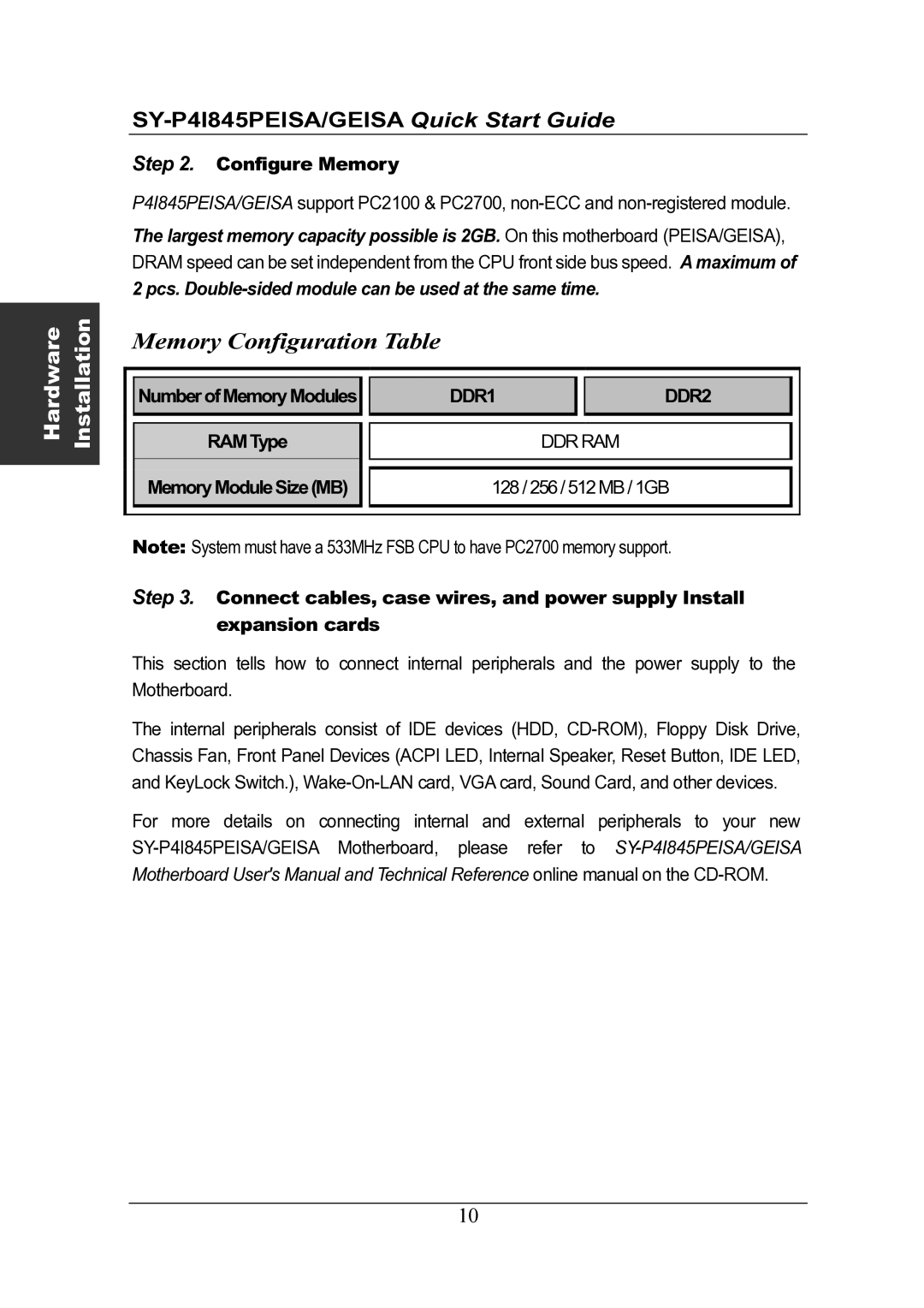 SOYO SY-P4I845GEISA, SY-P4I845PEISA, Motherboard quick start Memory Configuration Table, Configure Memory 