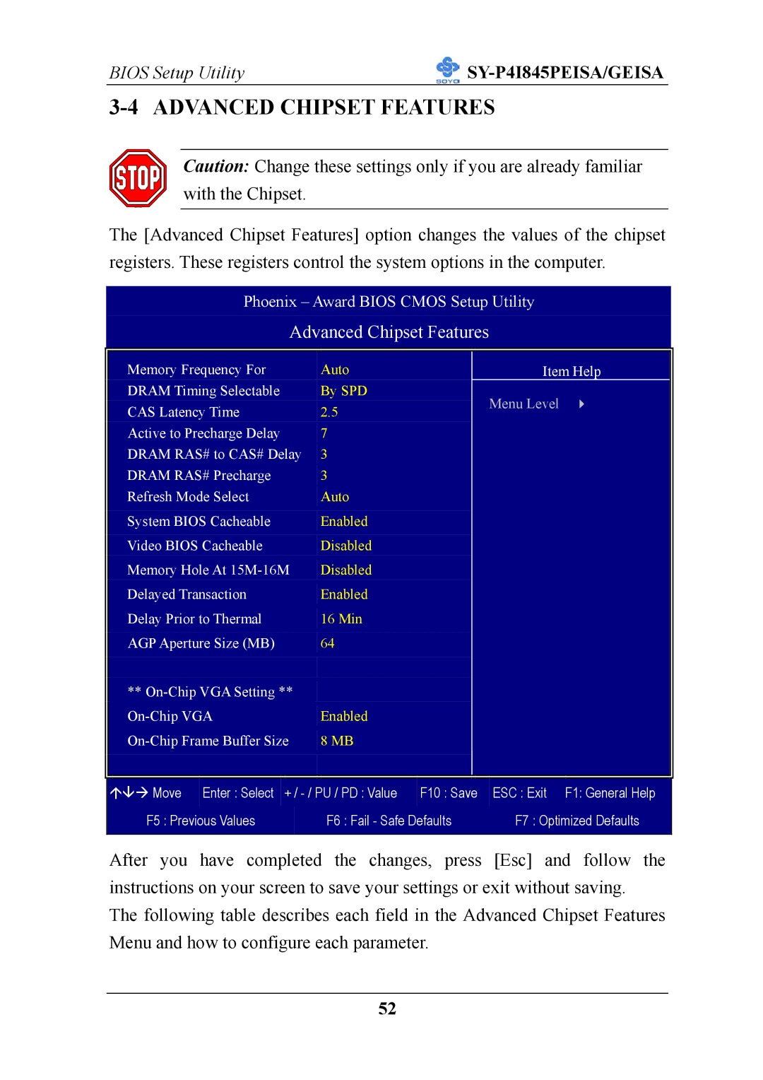 SOYO SY-P4I845PEISA manual Advanced Chipset Features 