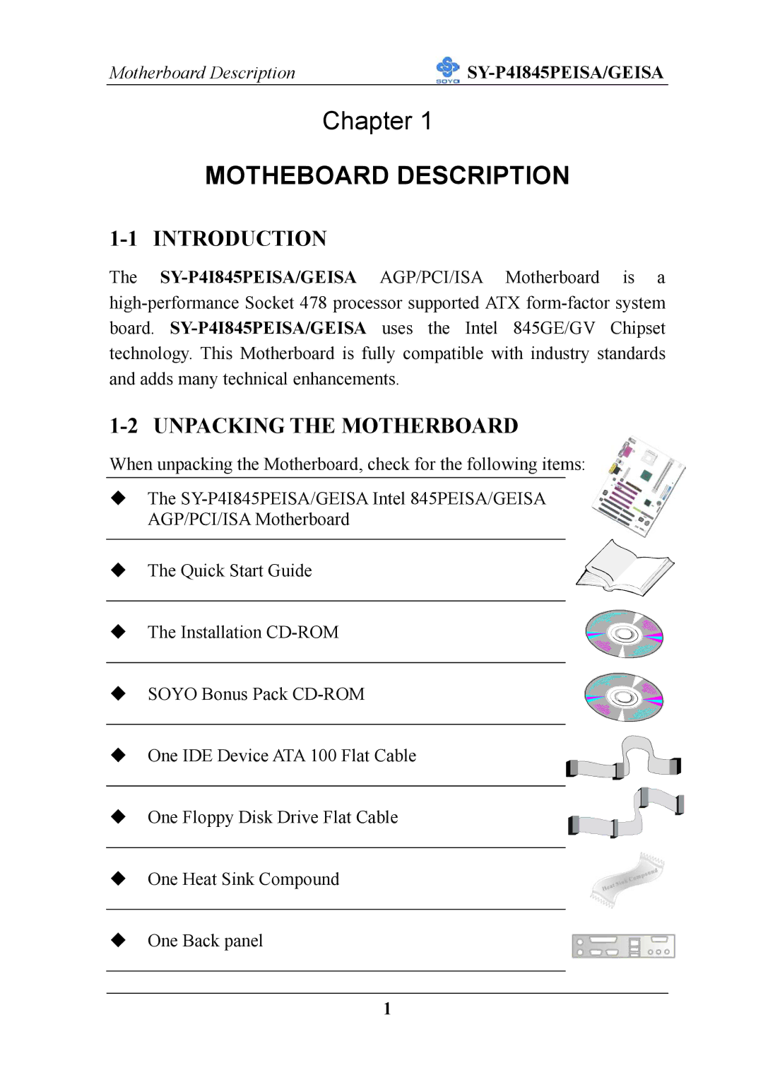 SOYO SY-P4I845PEISA manual Introduction, Unpacking the Motherboard 