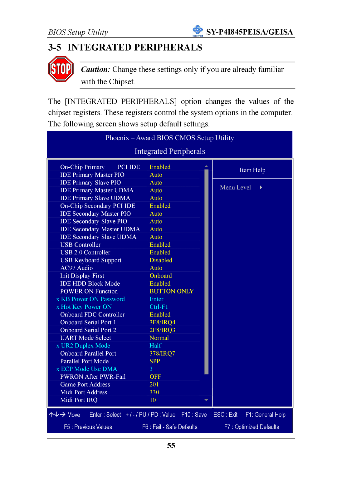 SOYO SY-P4I845PEISA manual Integrated Peripherals 