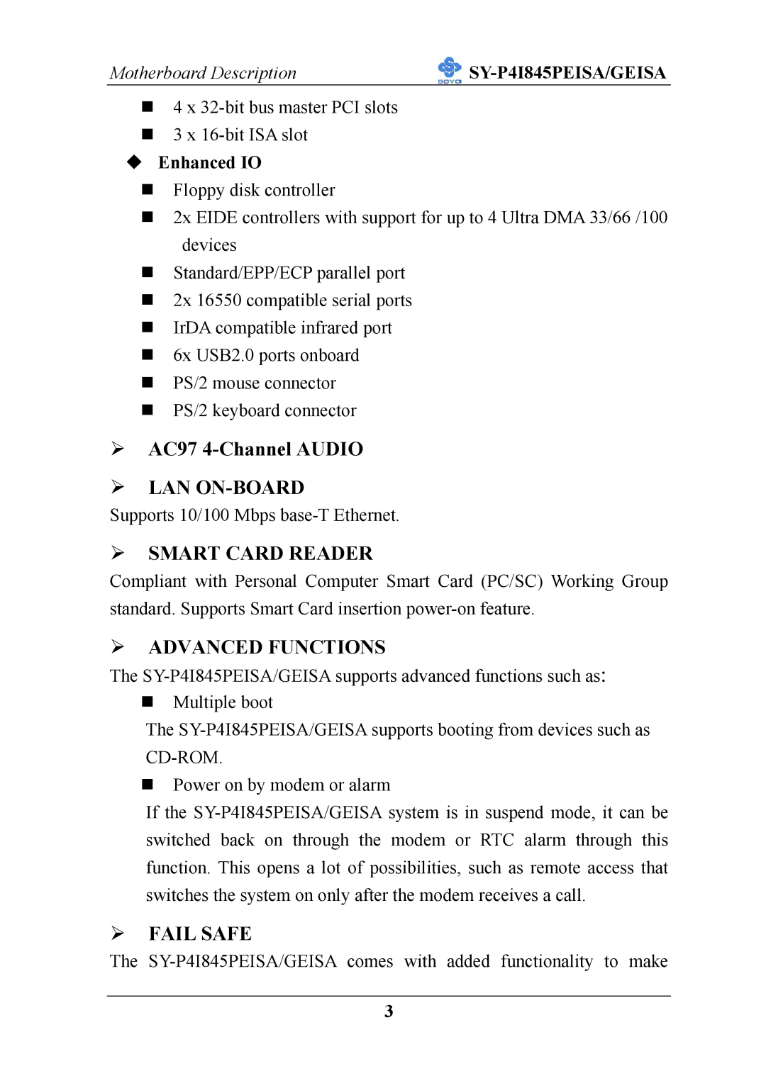 SOYO SY-P4I845PEISA manual Lan On-Board 