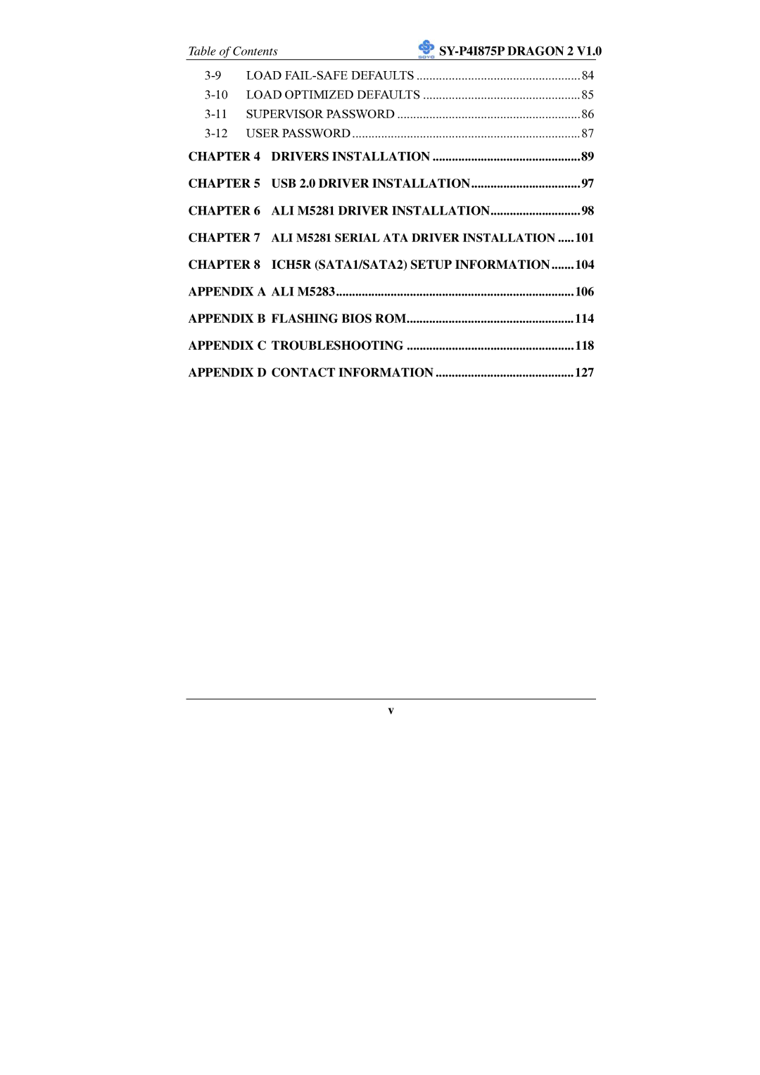 SOYO SY-P4I875P manual Table of Contents 