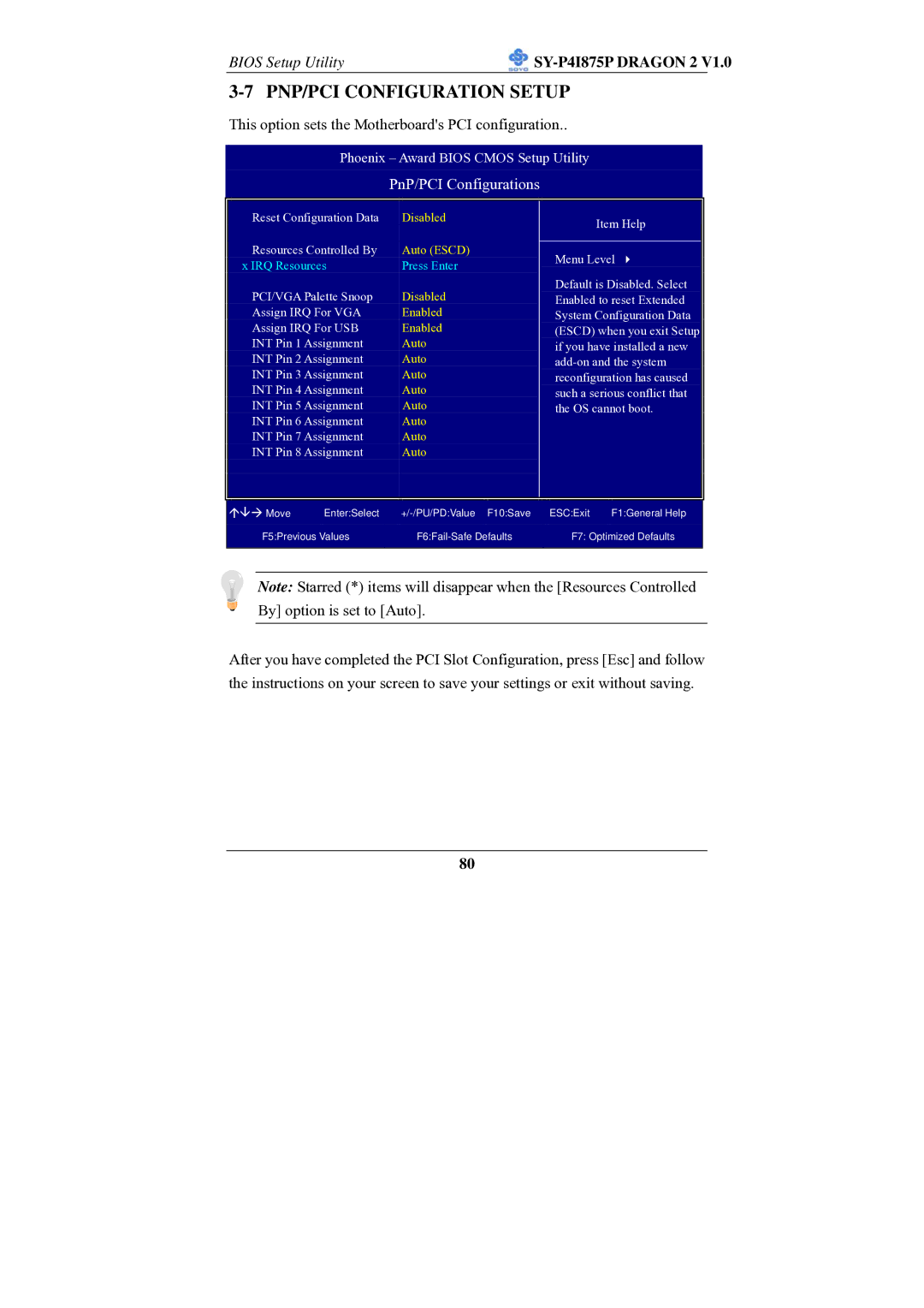 SOYO SY-P4I875P manual PNP/PCI Configuration Setup, PnP/PCI Configurations 