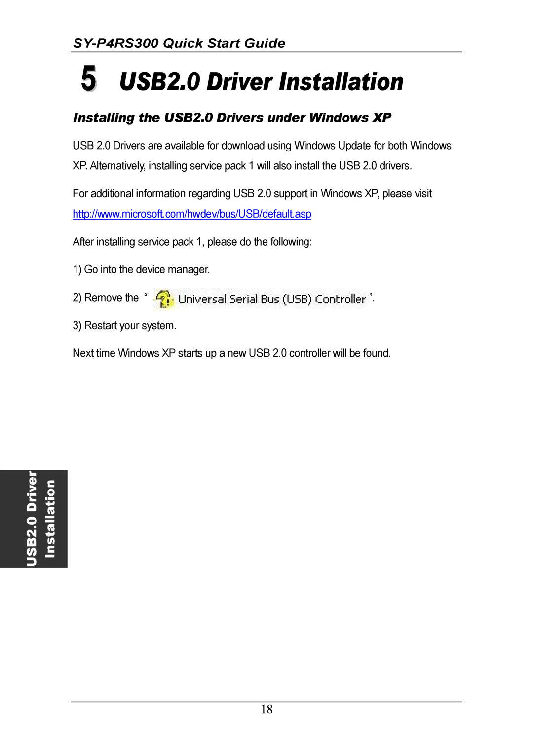 SOYO SY-P4RS300 quick start USB2.0 Driver Installation, Installing the USB2.0 Drivers under Windows XP 