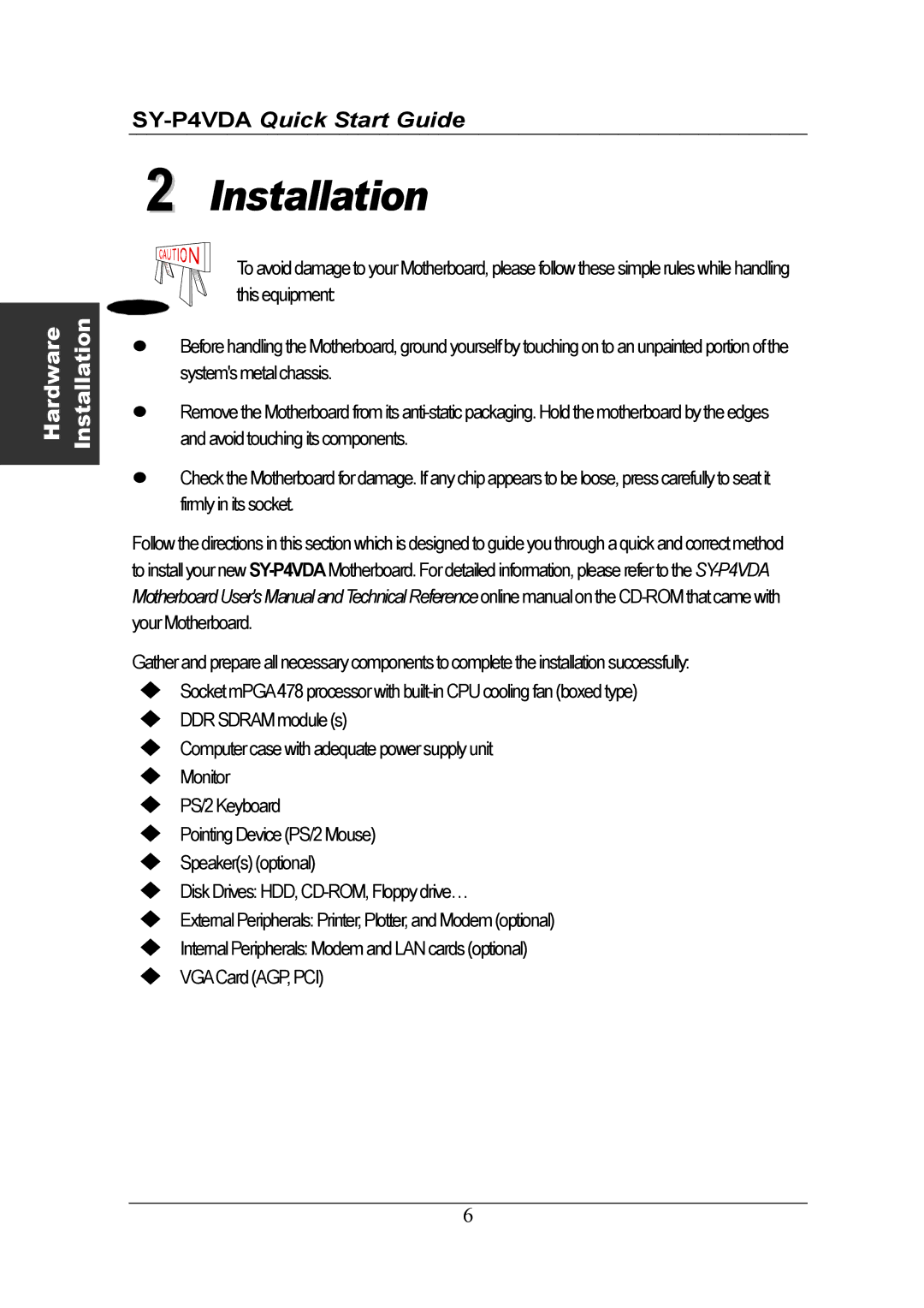 SOYO SY-P4VDA quick start Installation 