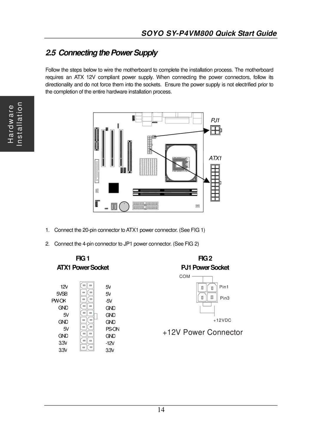 SOYO SY-P4VM800 quick start Connecting the Power Supply 