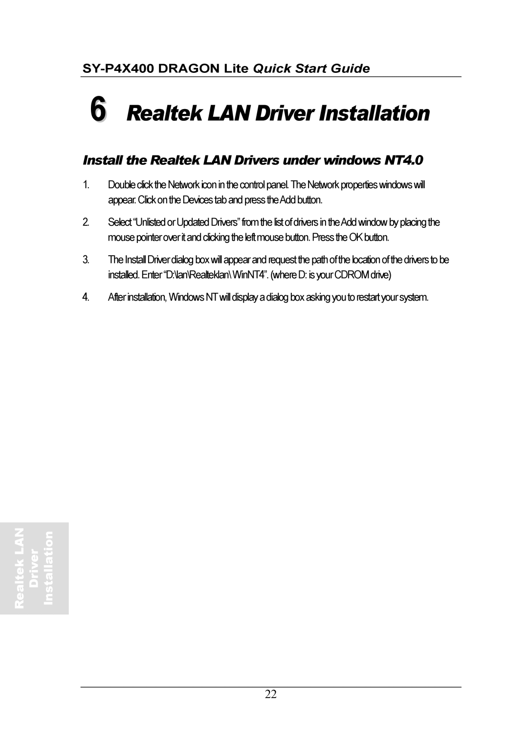 SOYO SY-P4X400 quick start Realtek LAN Driver Installation 