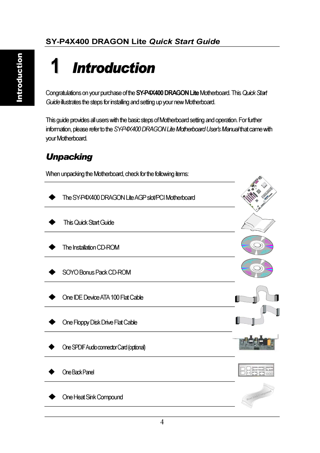 SOYO SY-P4X400 quick start Introduction, Unpacking 