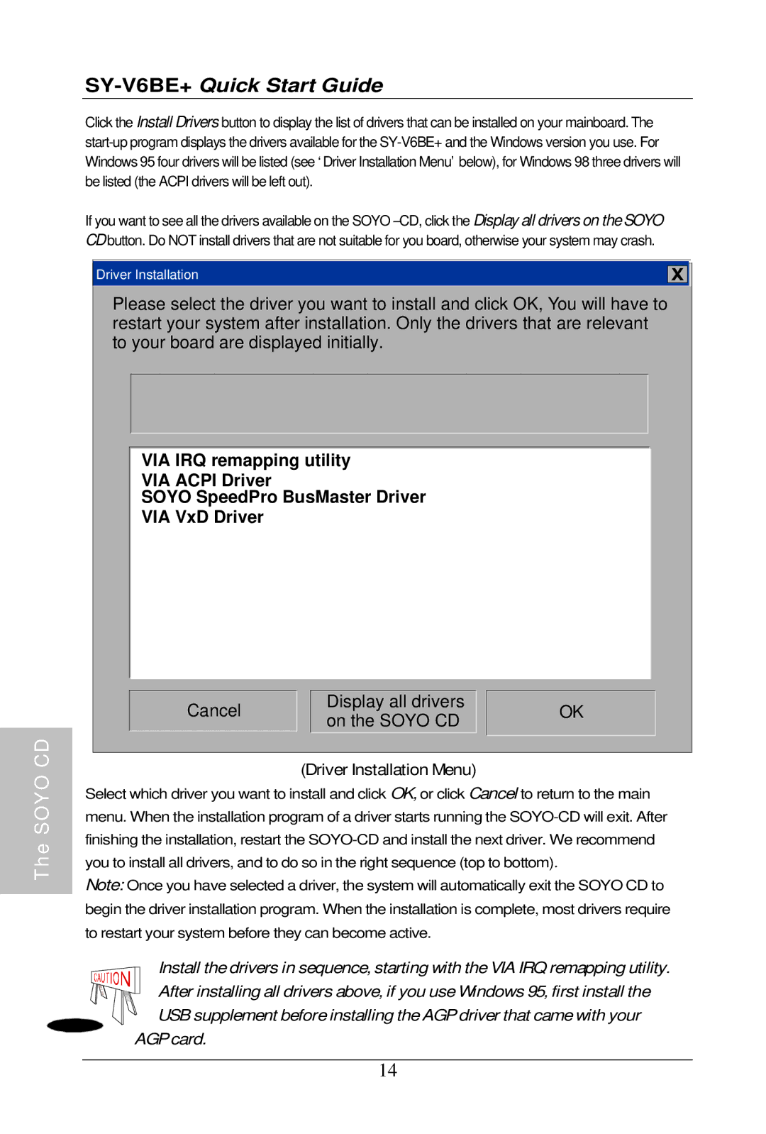 SOYO SY-V6BE+ quick start Driver Installation Menu 