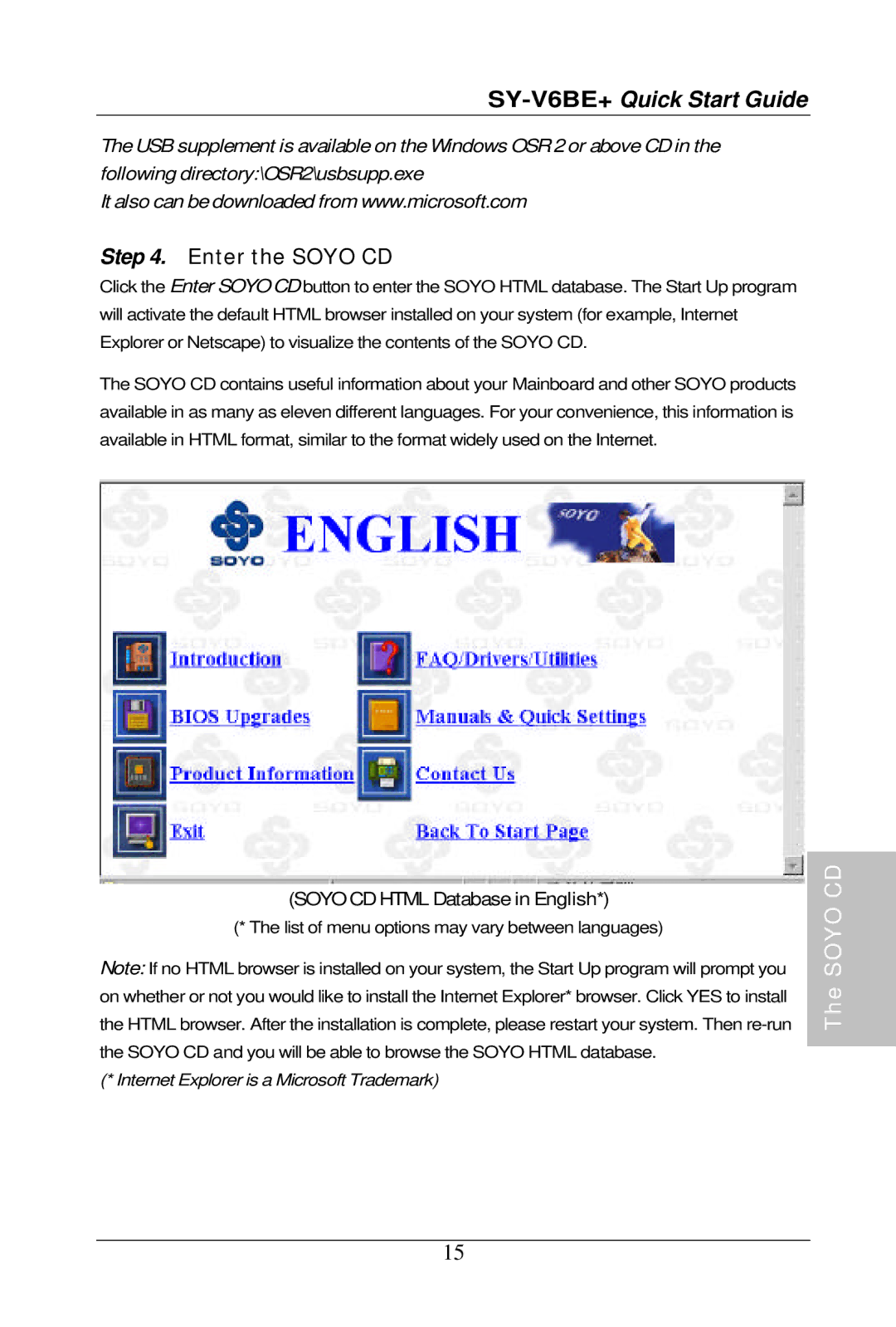 SOYO SY-V6BE+ quick start Enter the Soyo CD, Soyo CD Html Database in English 