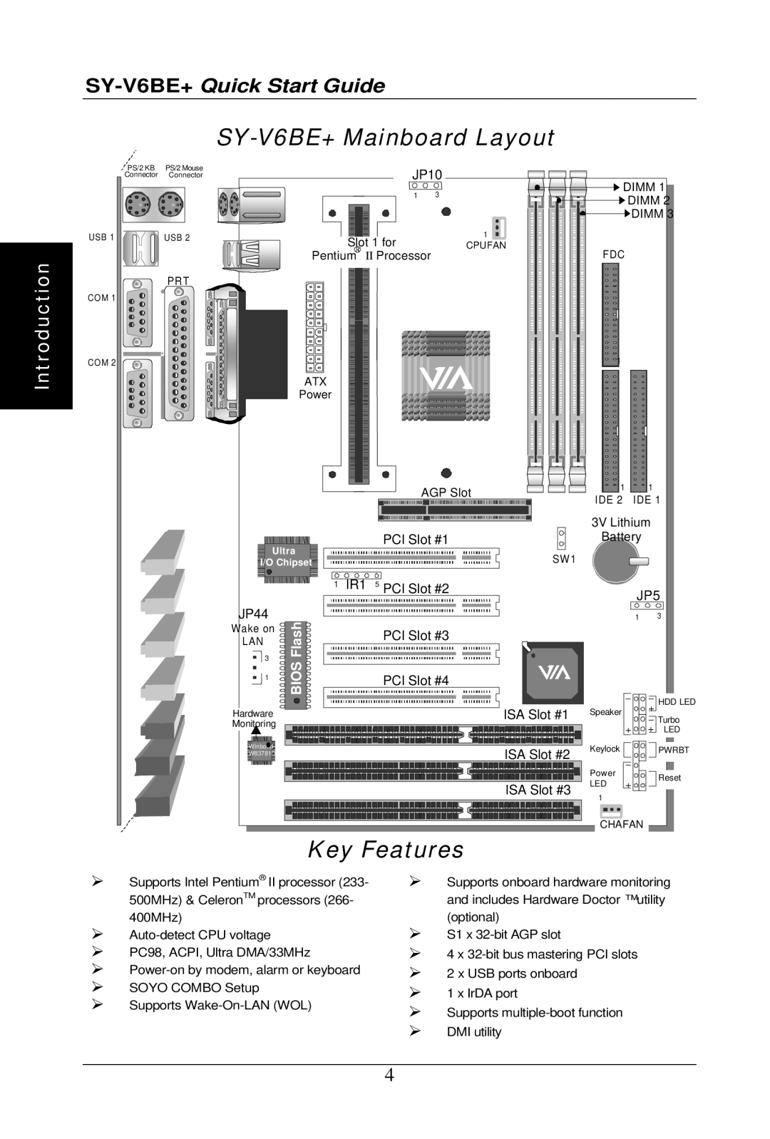 SOYO quick start SY-V6BE+ Mainboard Layout 