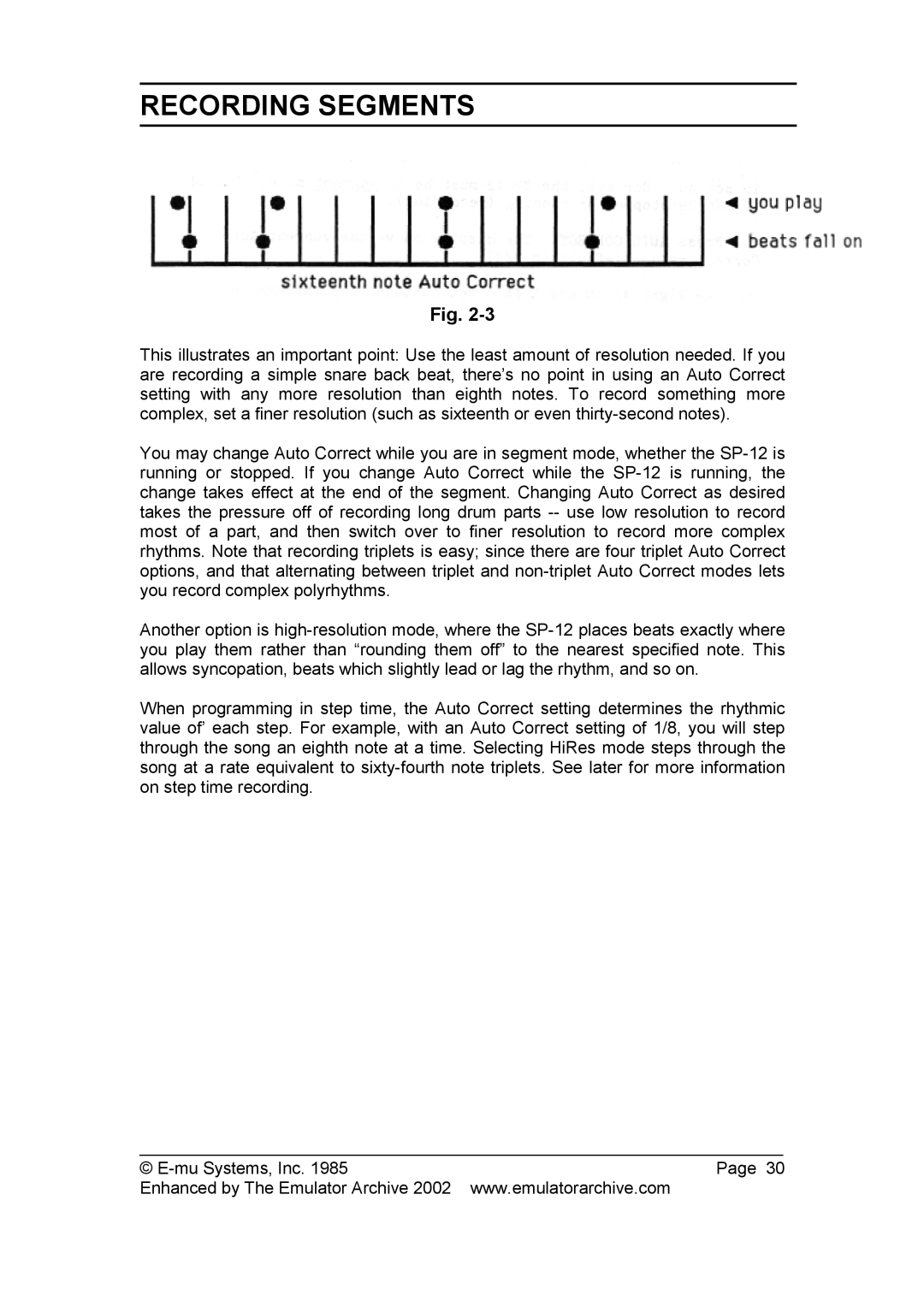 SP Studio Systems SP-12 manual Recording Segments 