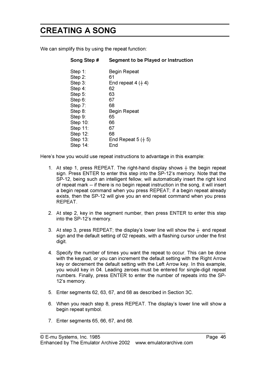 SP Studio Systems SP-12 manual Song Step # 