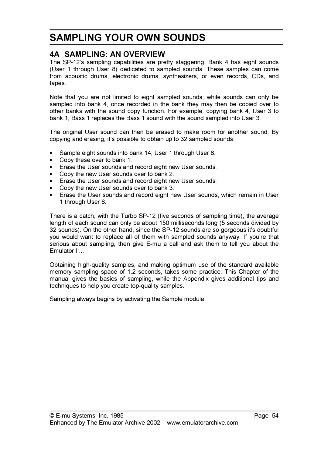 SP Studio Systems SP-12 manual 4A Sampling AN Overview 