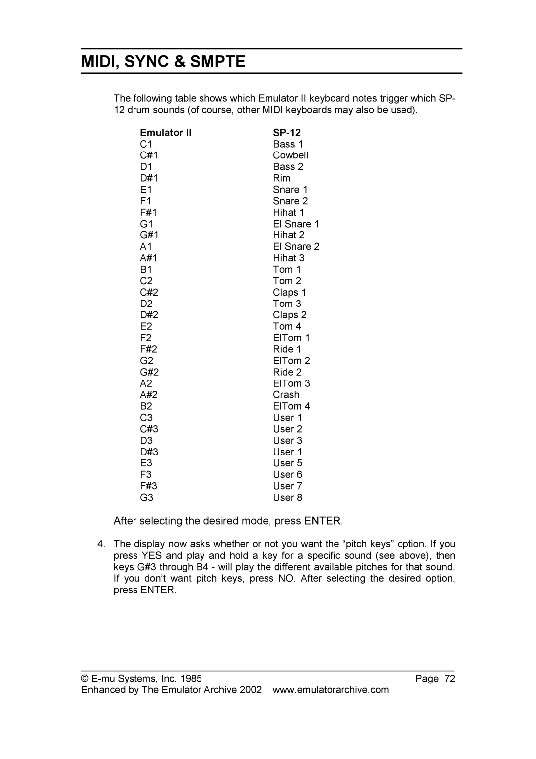 SP Studio Systems SP-12 manual After selecting the desired mode, press Enter 