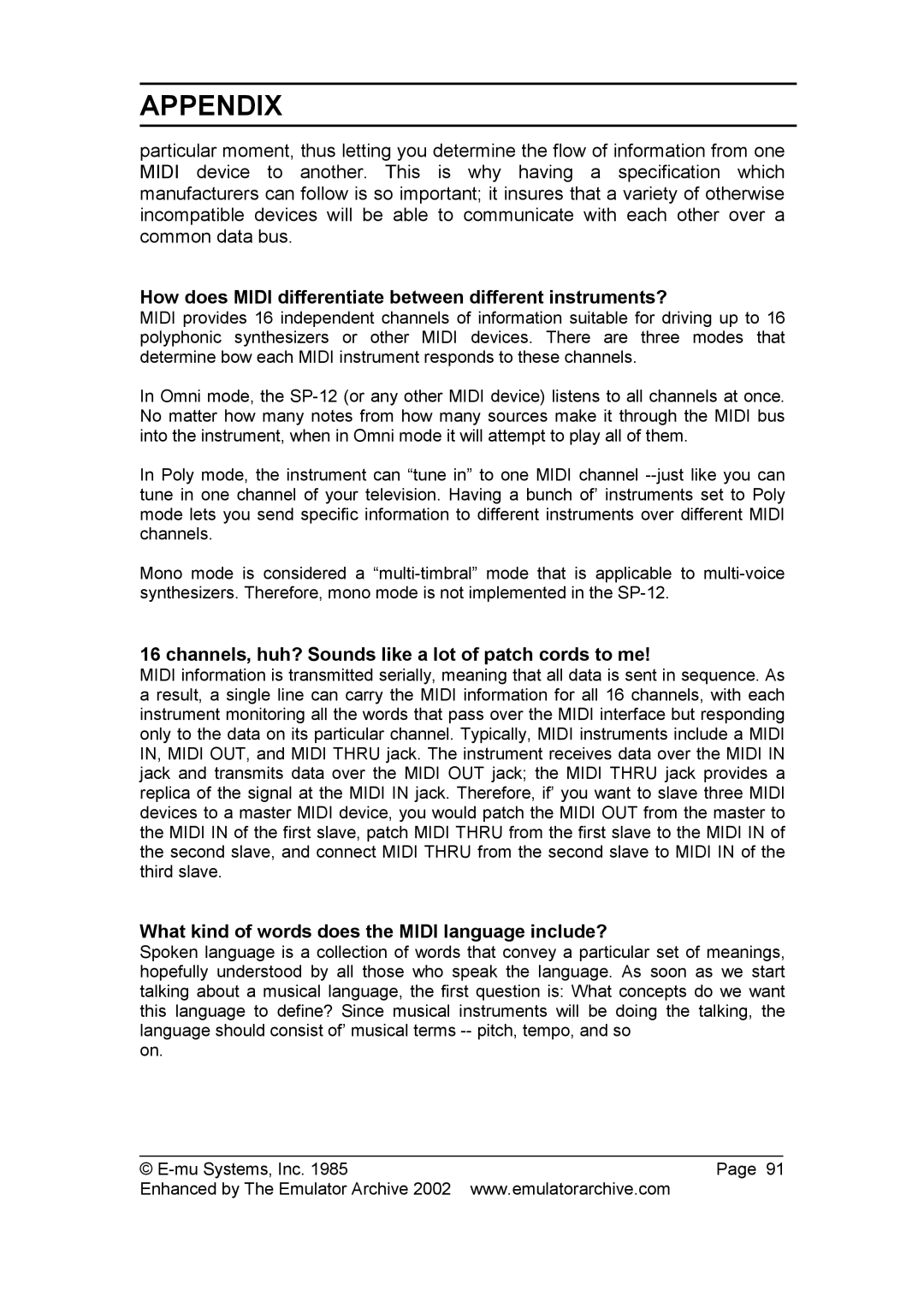 SP Studio Systems SP-12 manual How does Midi differentiate between different instruments? 