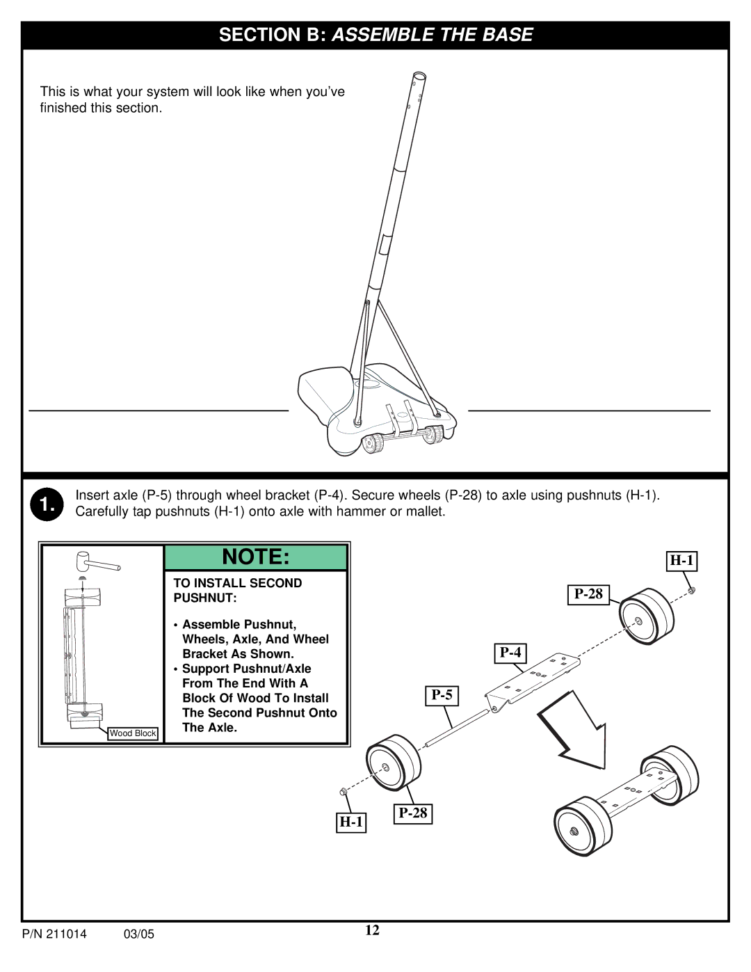 Spalding 211014 manual Section B Assemble the Base 