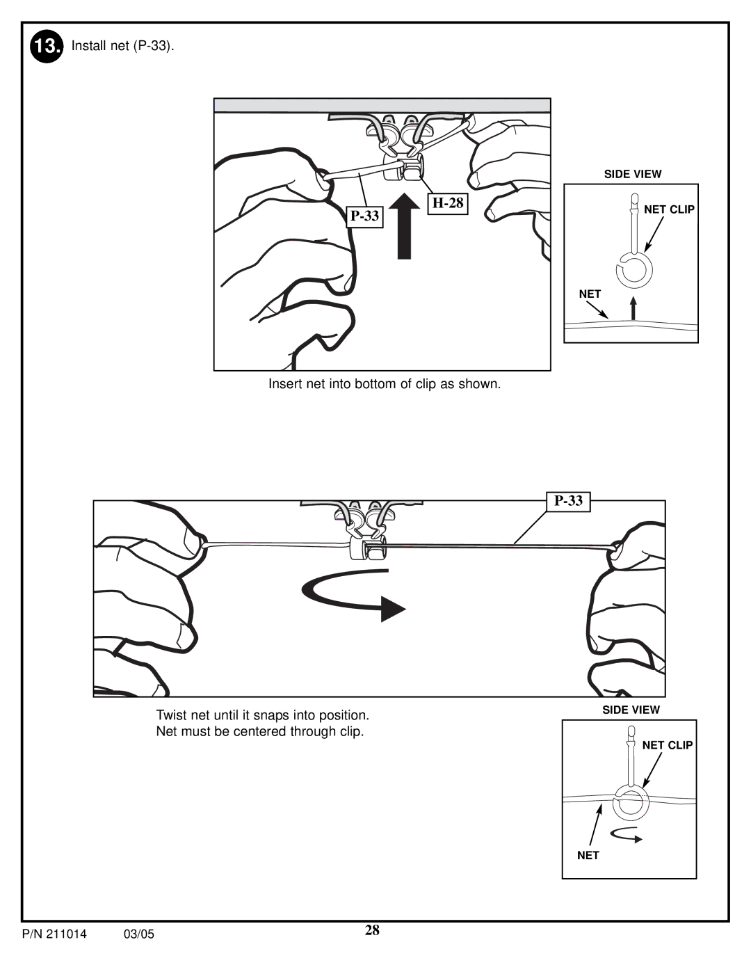 Spalding 211014 manual Install net P-33 Insert net into bottom of clip as shown 