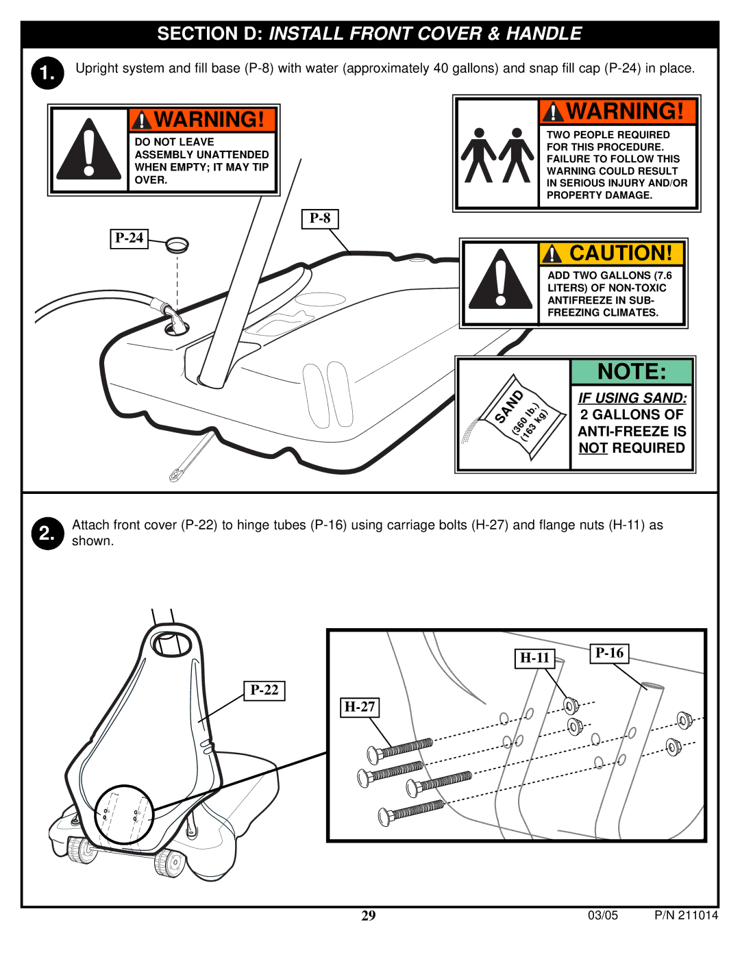 Spalding 211014 manual Section D Install Front Cover & Handle 