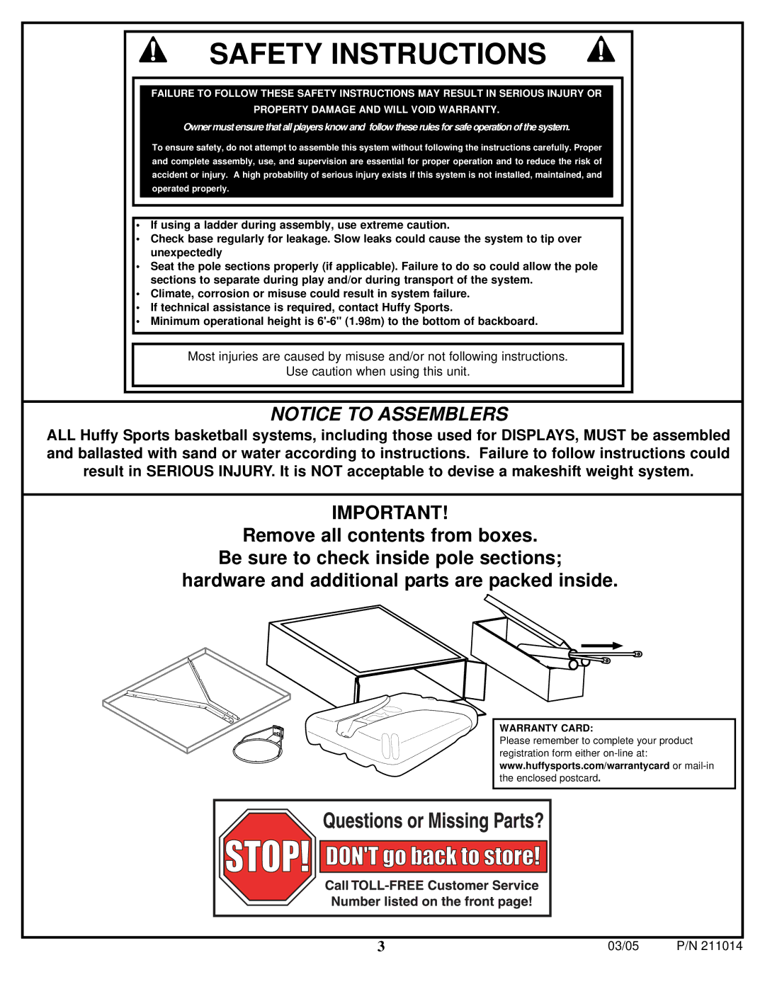 Spalding 211014 manual Safety Instructions 