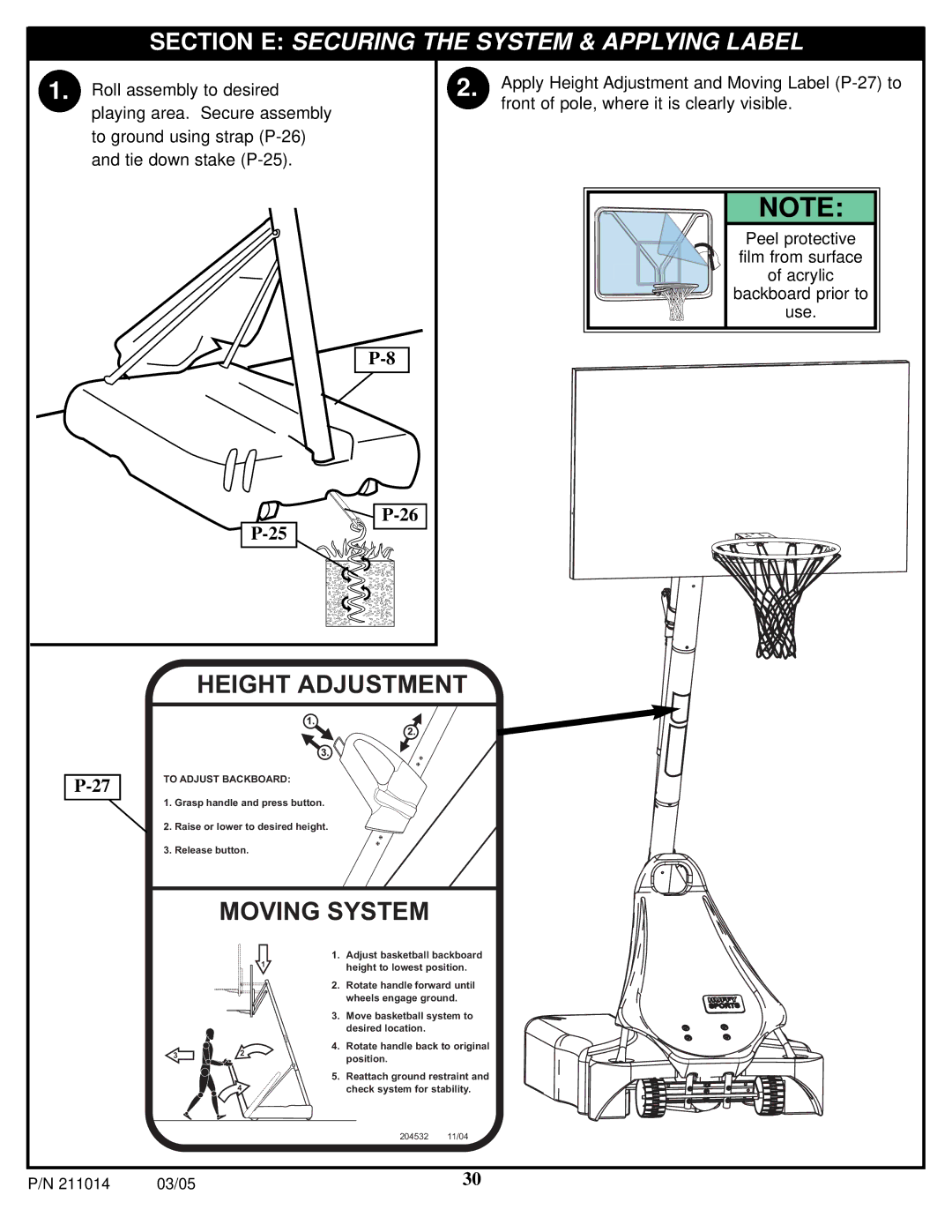 Spalding 211014 manual Height Adjustment 