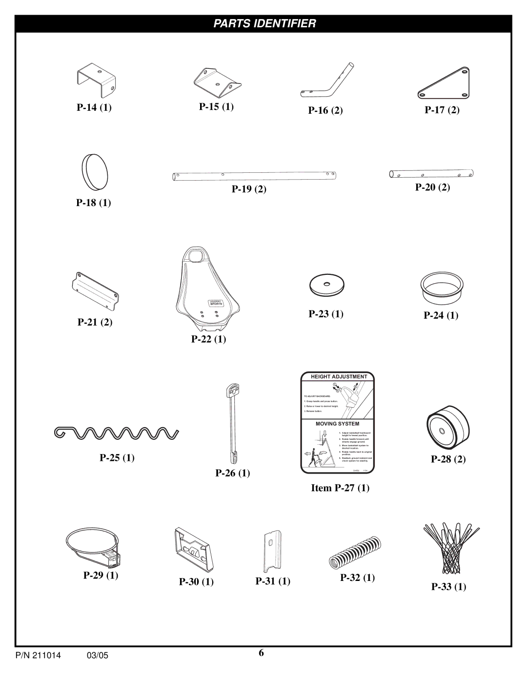 Spalding 211014 manual Item P-27 