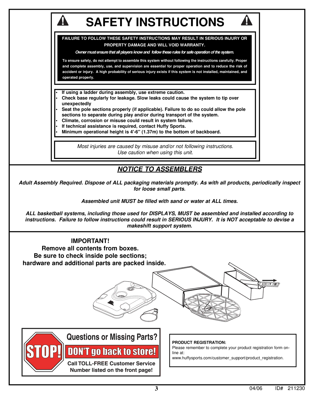 Spalding 211230 manual Safety Instructions 