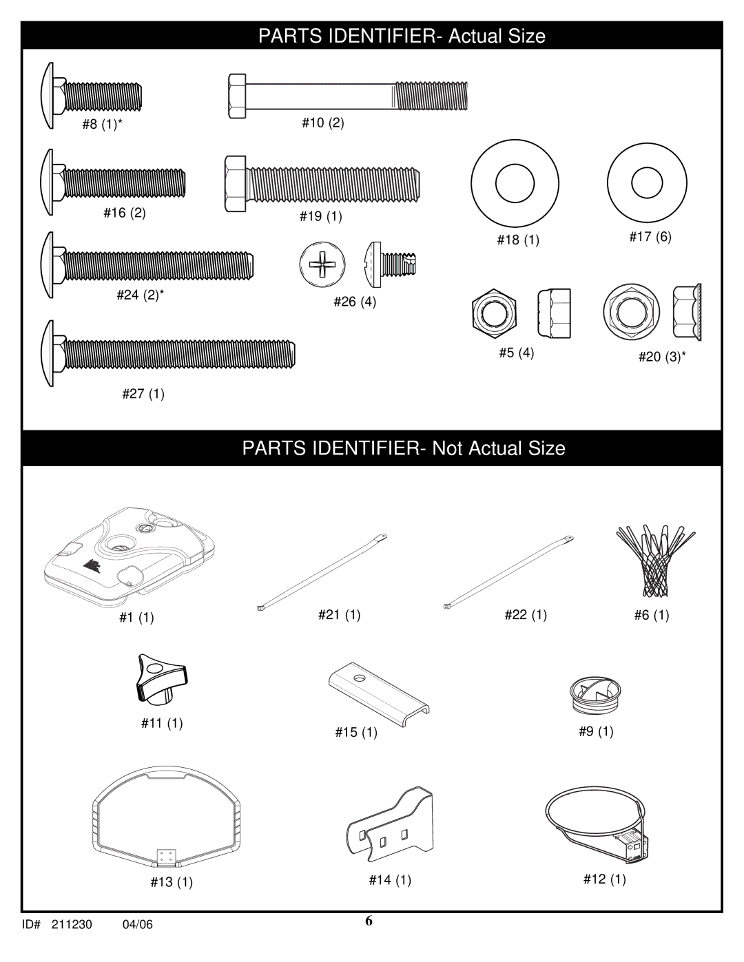 Spalding 211230 manual Parts IDENTIFIER- Actual Size 