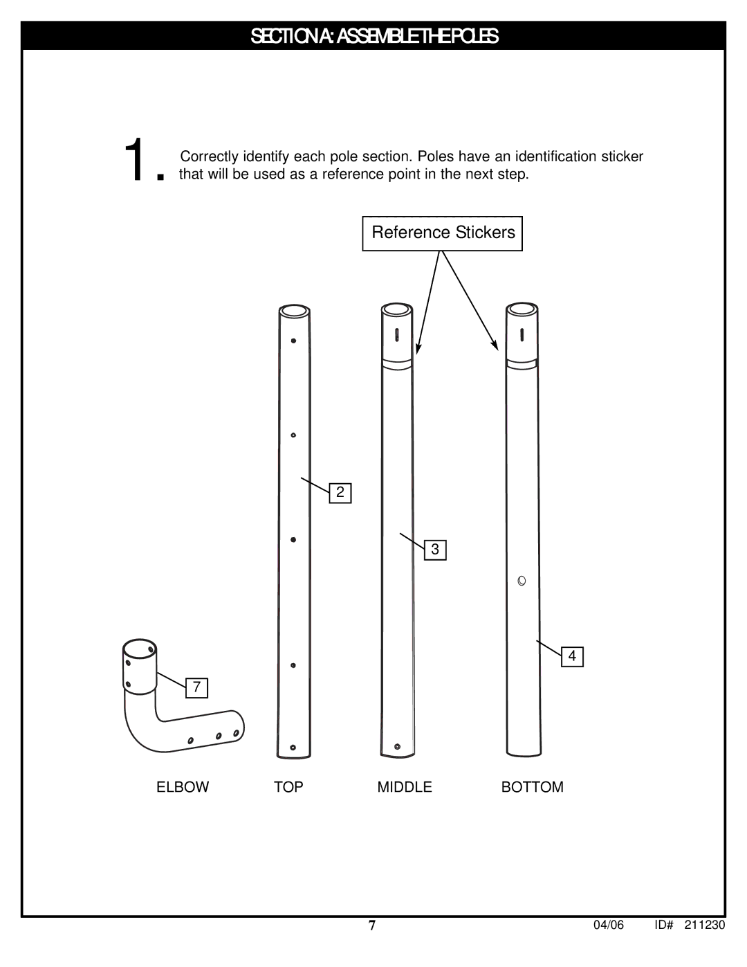 Spalding 211230 manual Section a Assemble the Poles 