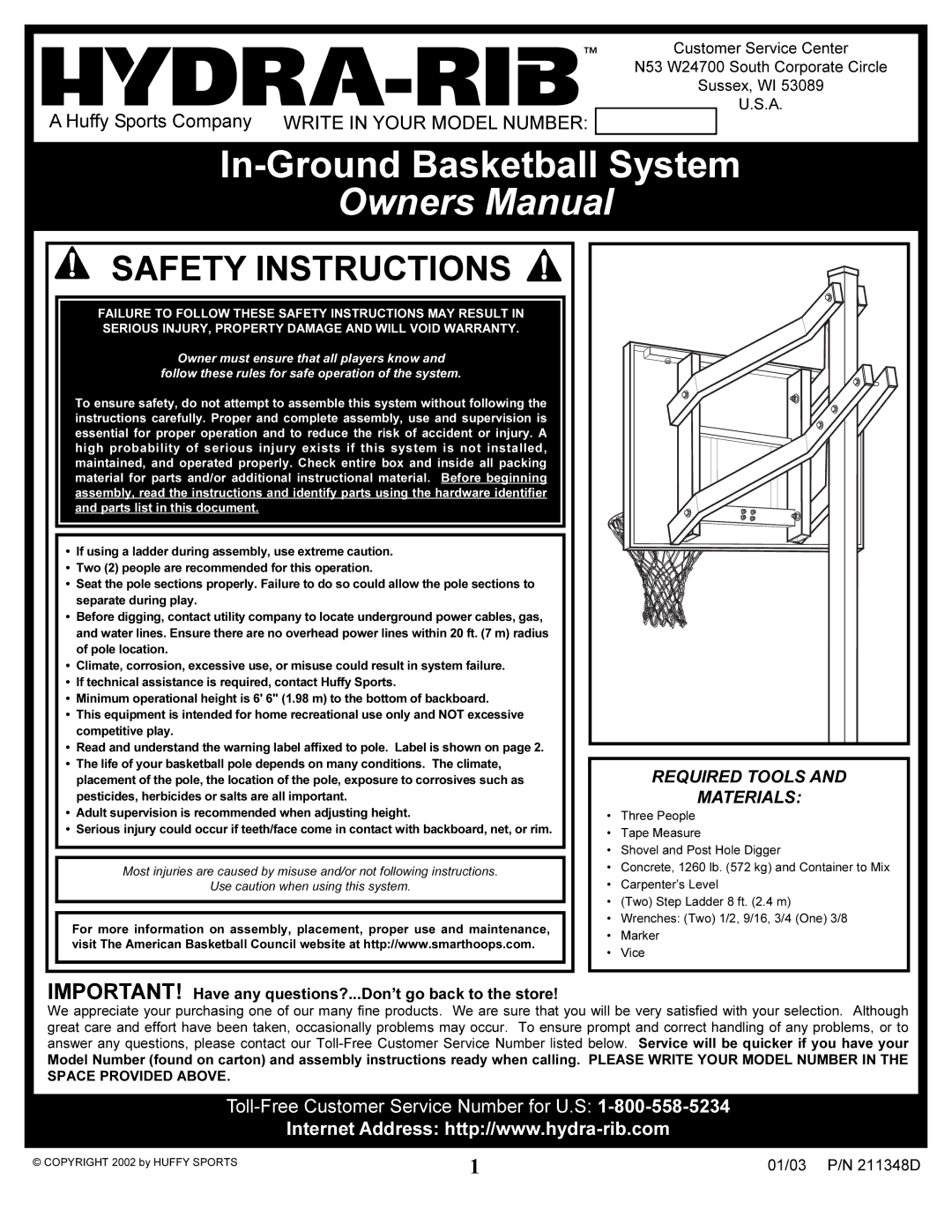 Spalding 211348D manual In-Ground Basketball System 