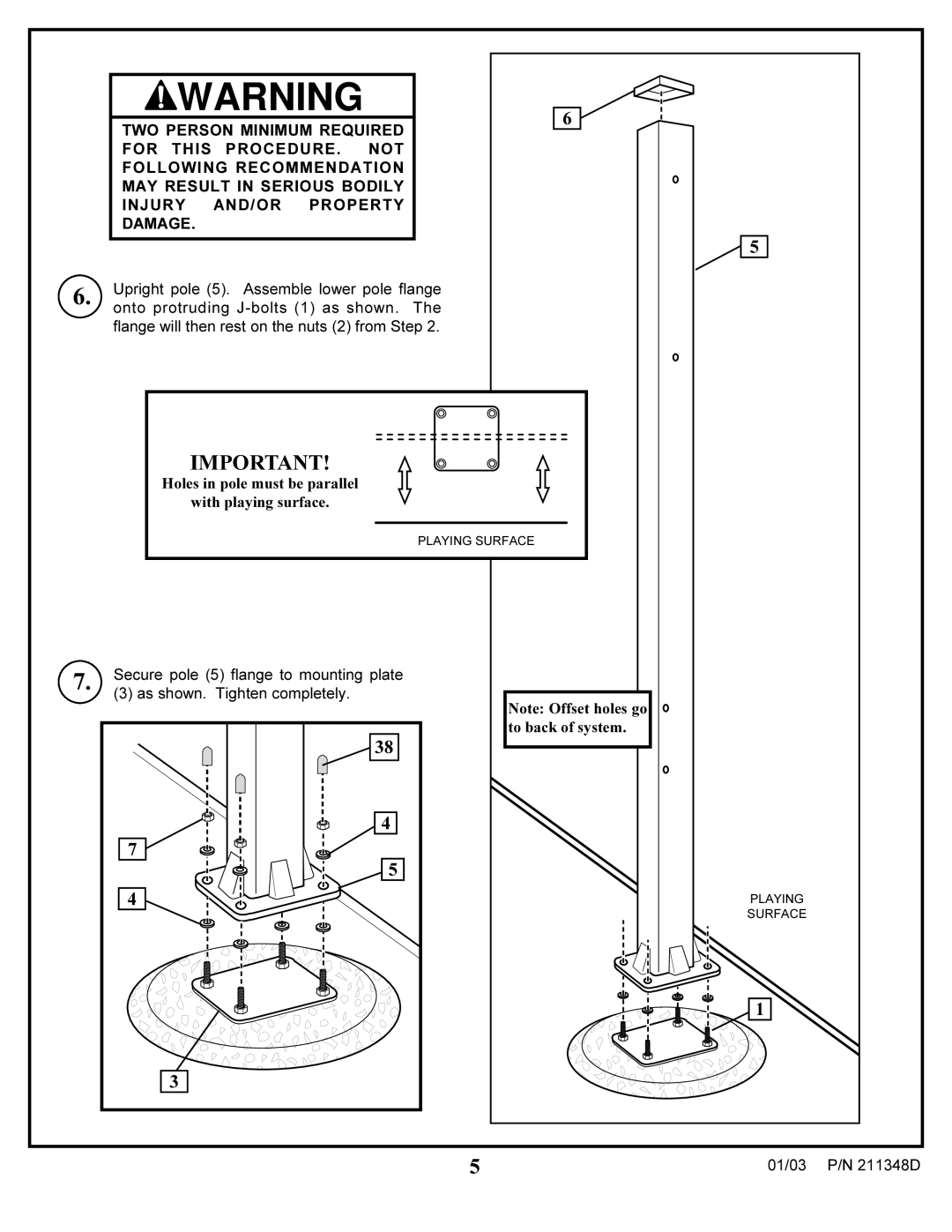 Spalding 211348D manual Holes in pole must be parallel With playing surface 