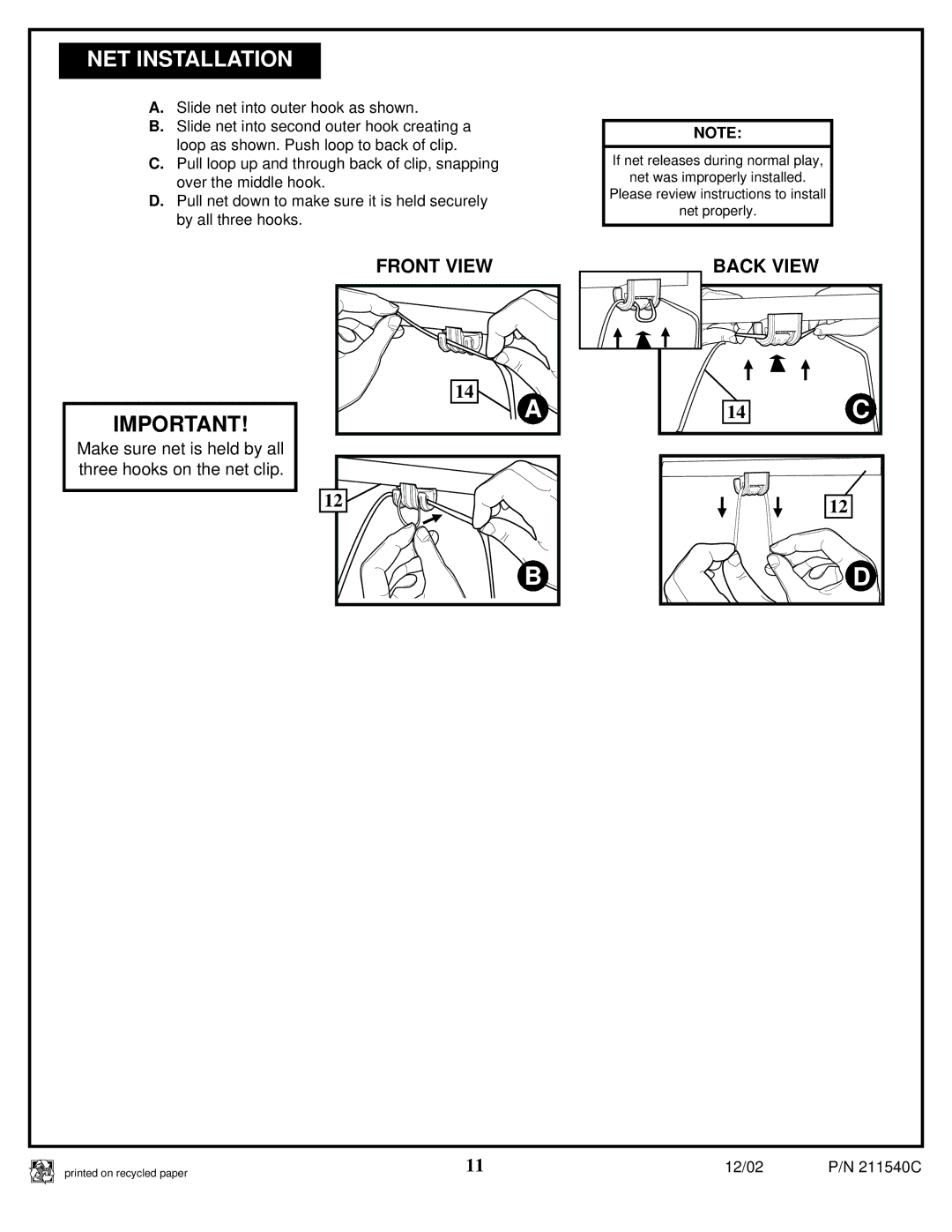 Spalding 211540C manual NET Installation 