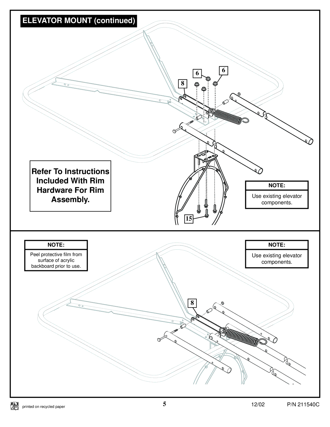 Spalding 211540C manual Elevator Mount 