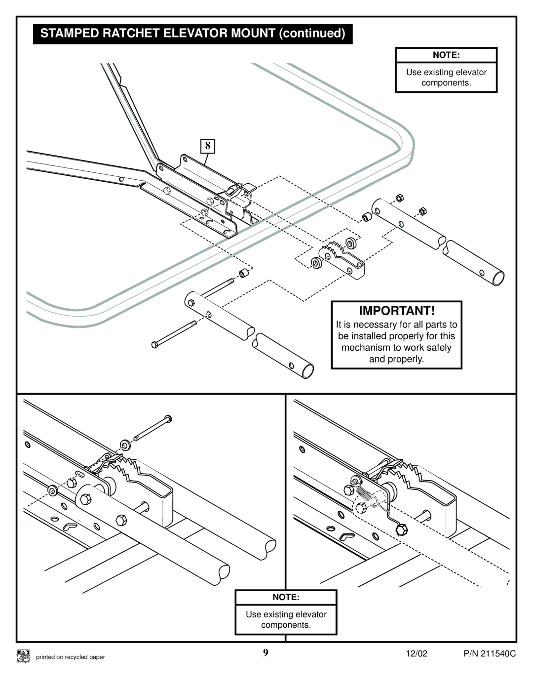 Spalding 211540C manual Stamped Ratchet Elevator Mount 