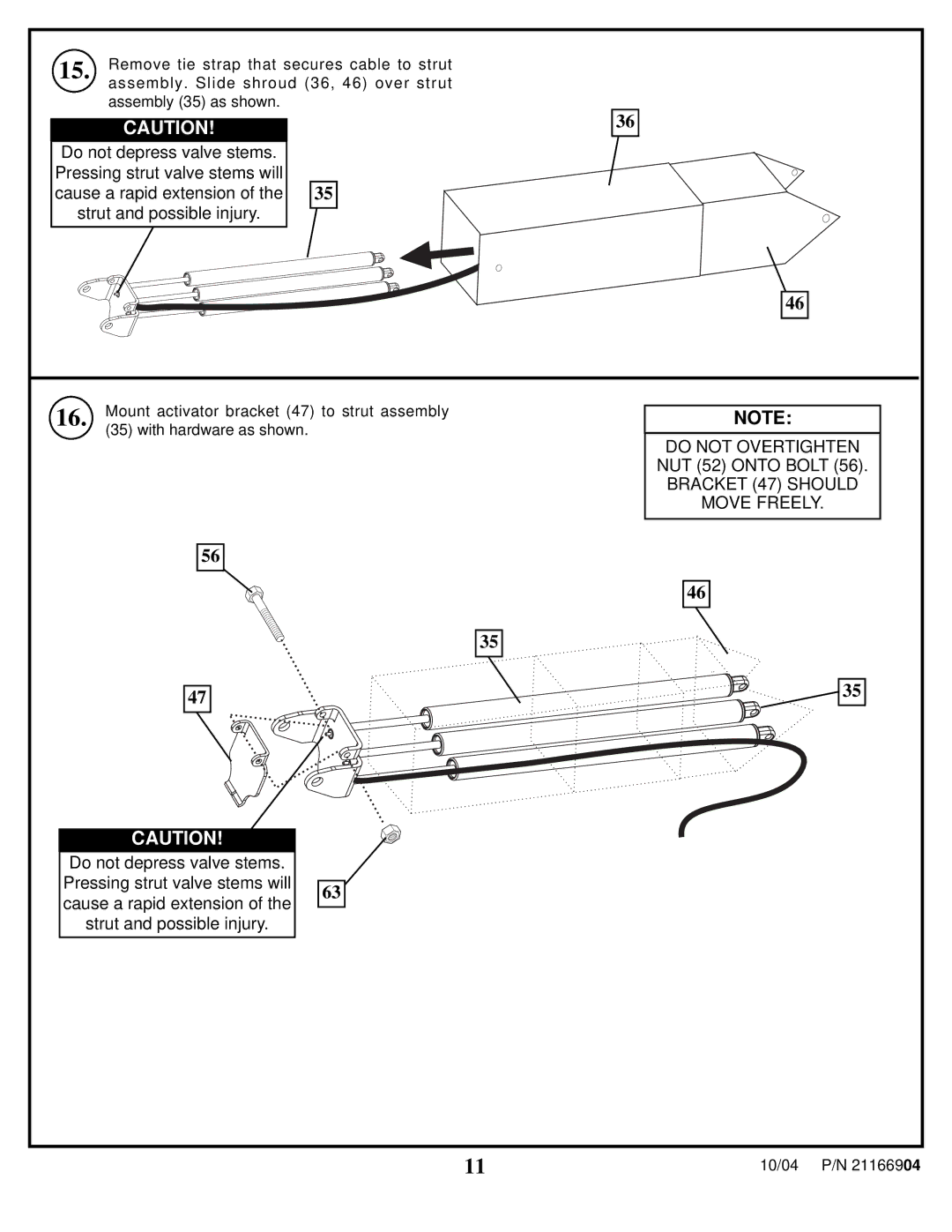 Spalding 21166904 manual Do not depress valve stems 