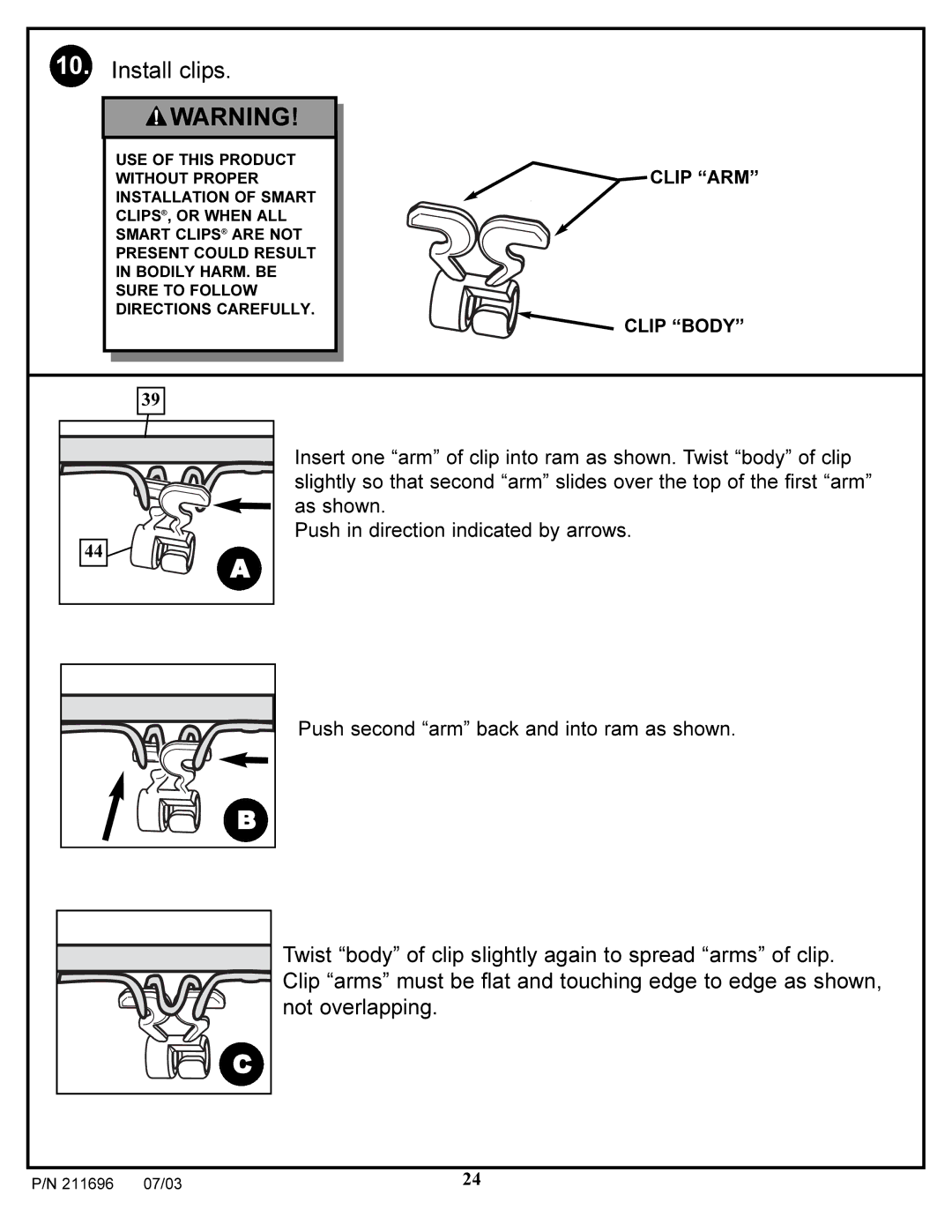 Spalding 211696 manual Install clips 