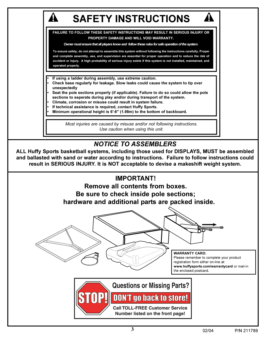 Spalding 211789 manual Safety Instructions 