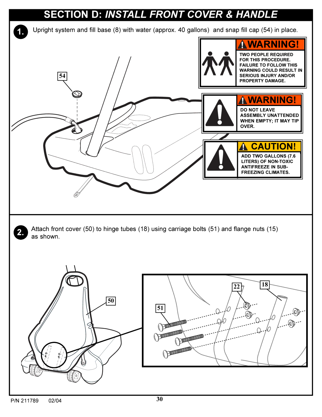 Spalding 211789 manual Section D Install Front Cover & Handle 