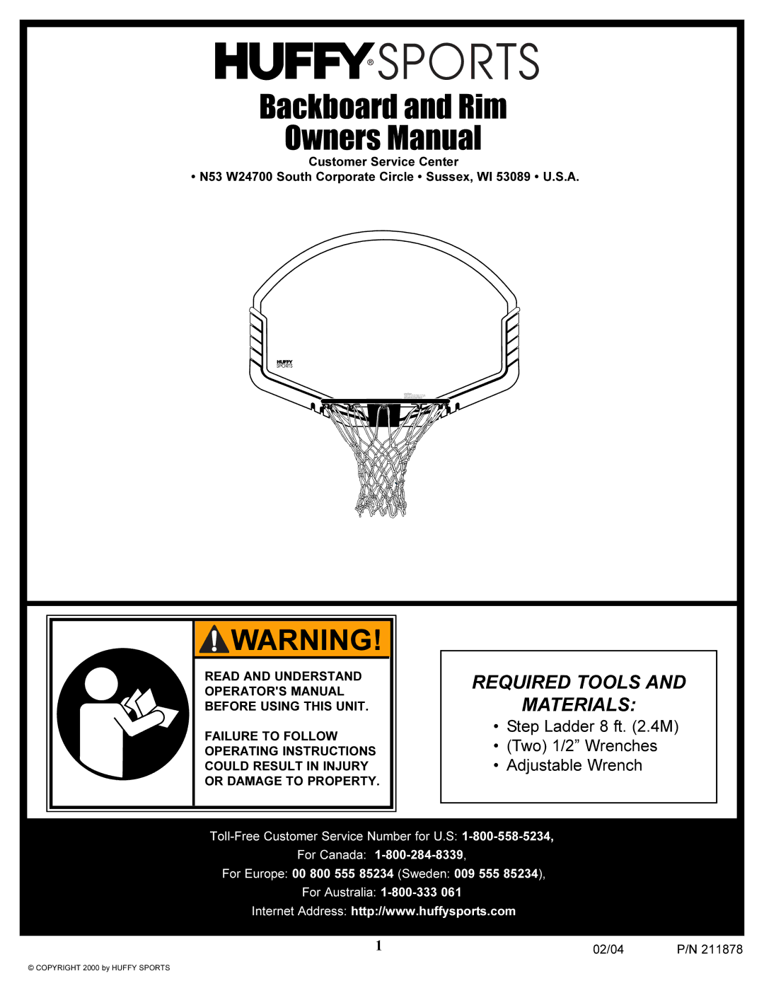 Spalding 211878 manual Backboard and Rim 