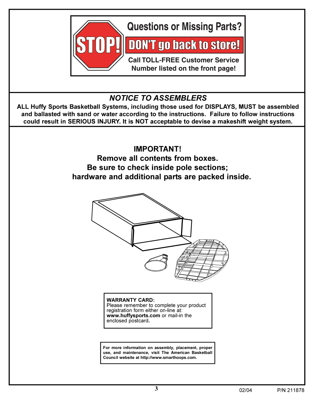 Spalding 211878 manual Warranty Card 