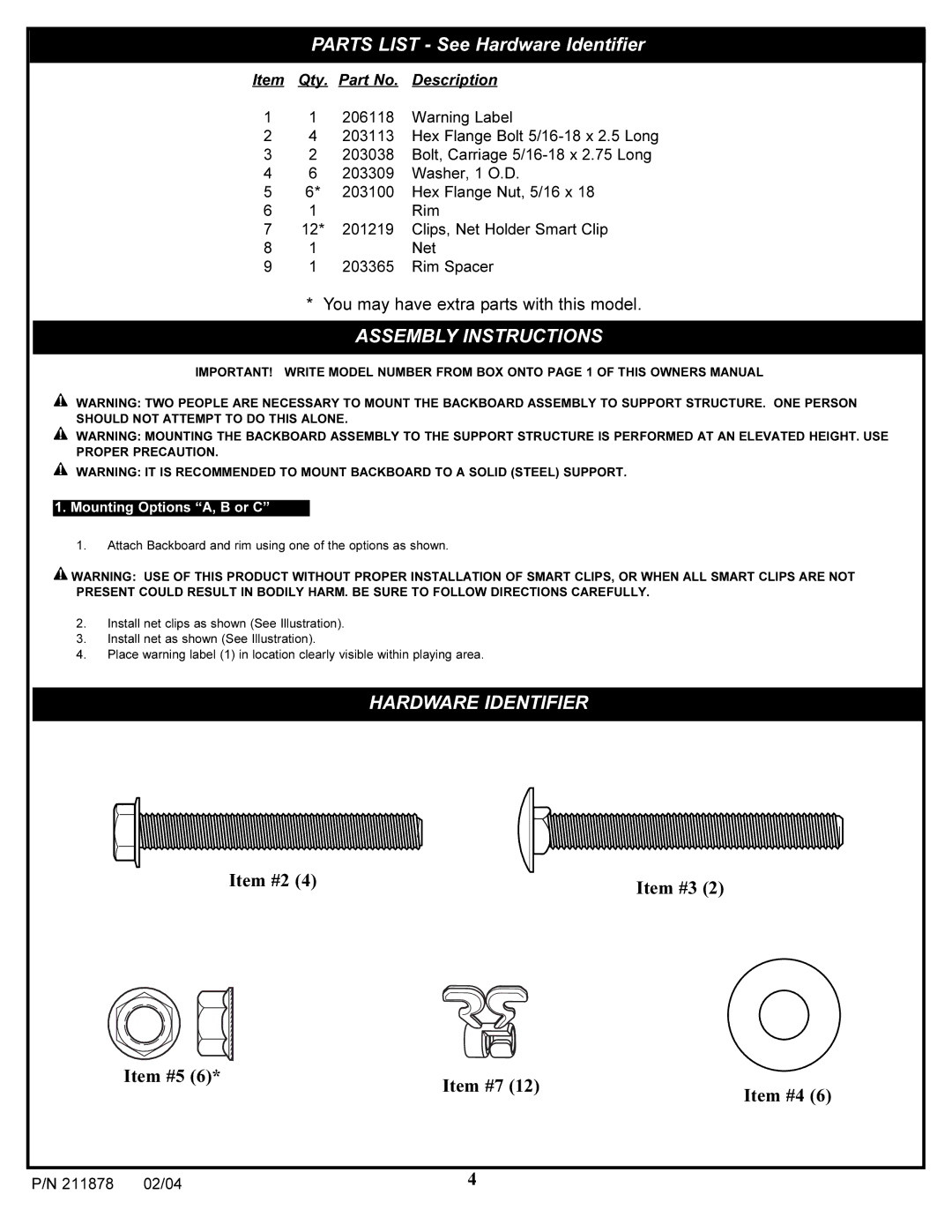 Spalding 211878 manual Assembly Instructions 