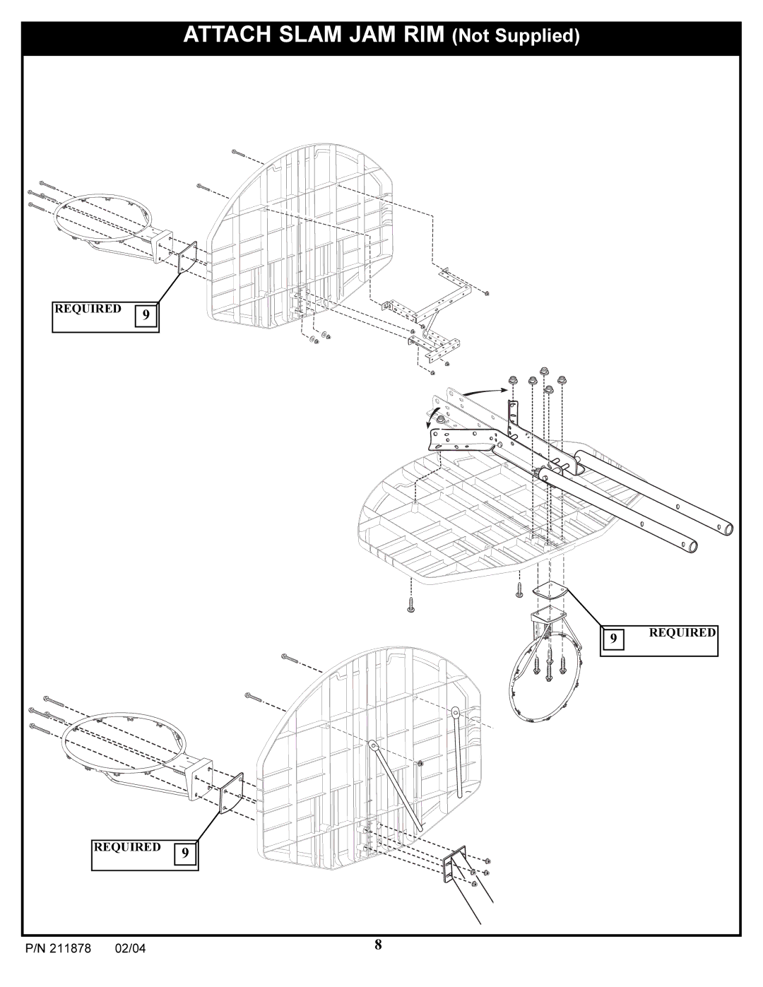 Spalding 211878 manual Attach Slam JAM RIM Not Supplied 