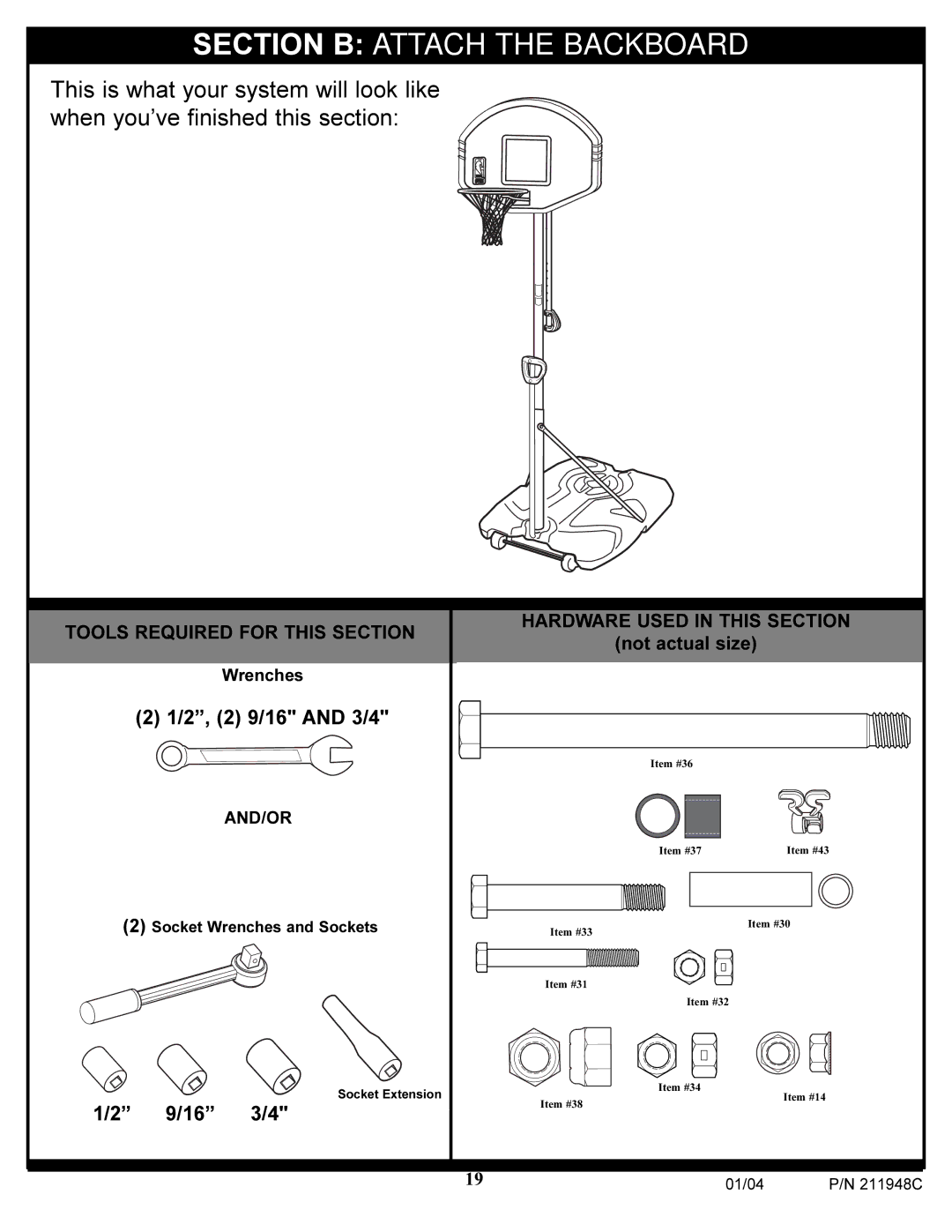 Spalding 211948C manual Section B Attach the Backboard 