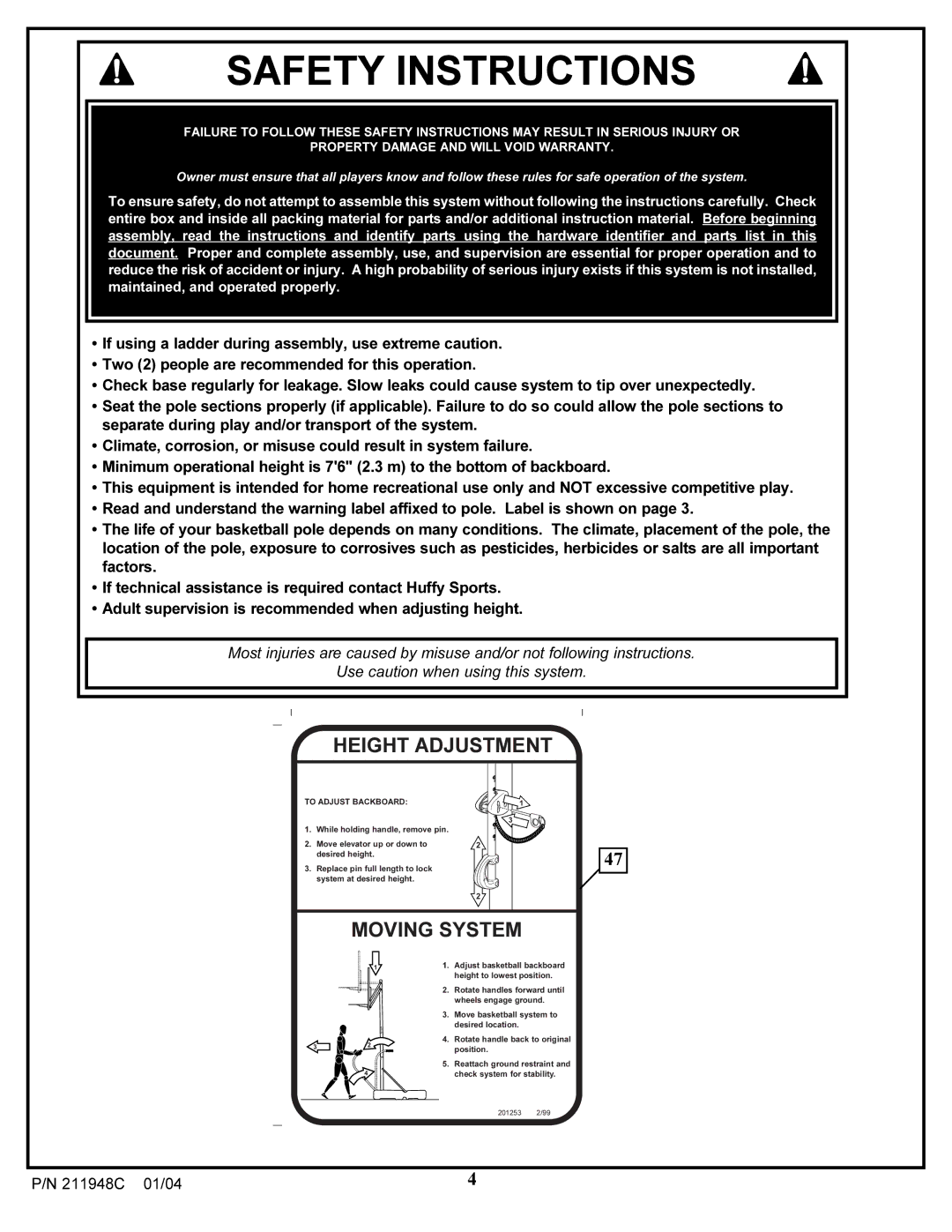 Spalding 211948C manual Safety Instructions 