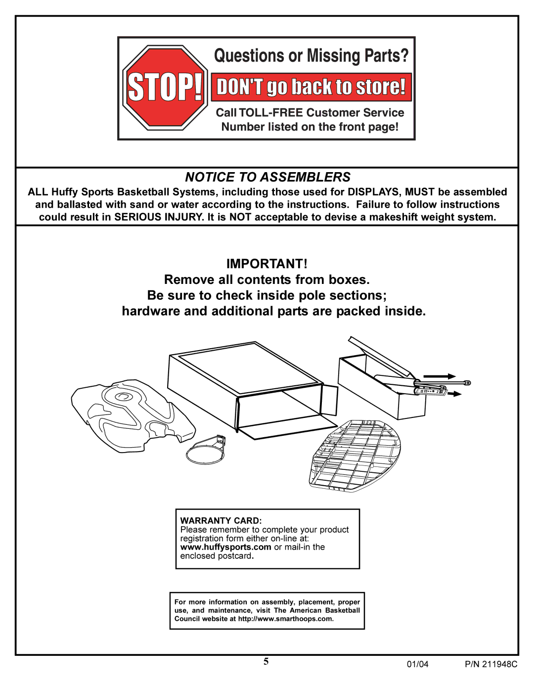 Spalding 211948C manual Warranty Card 