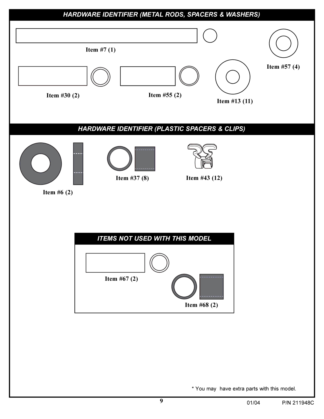 Spalding 211948C manual Hardware Identifier Metal RODS, Spacers & Washers 