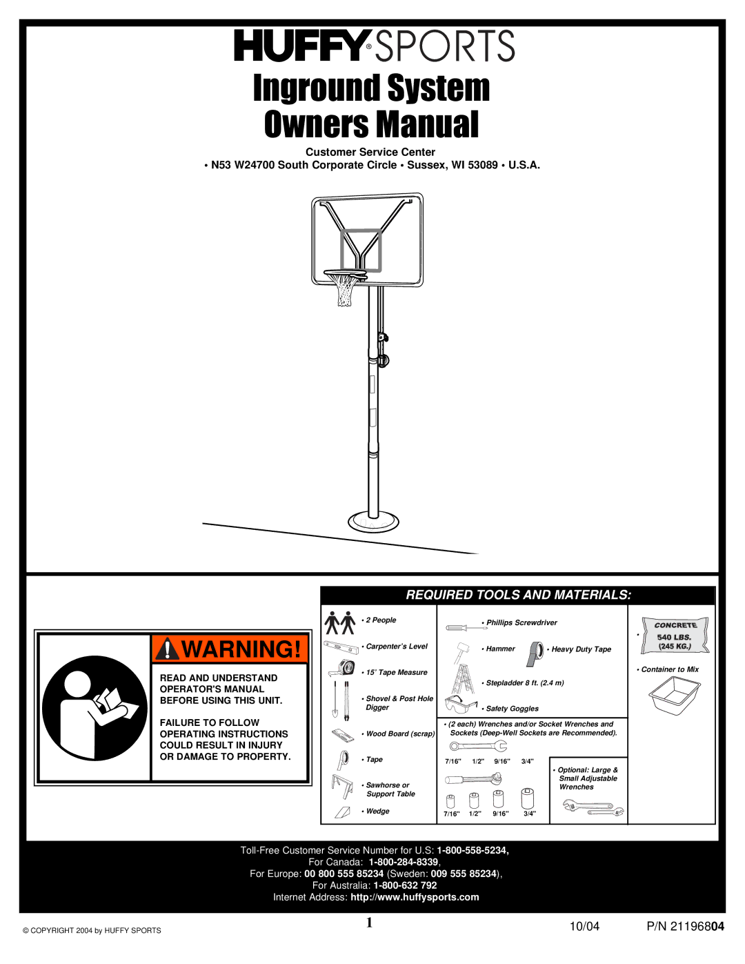 Spalding 21196804 manual Inground System 