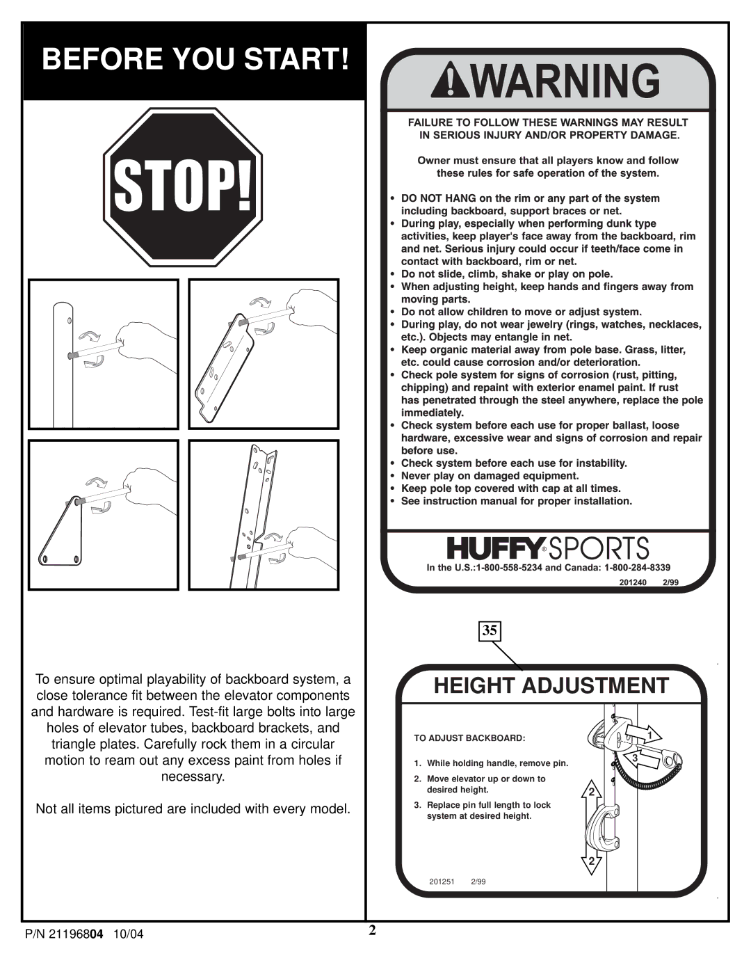 Spalding 21196804 manual Before YOU Start 